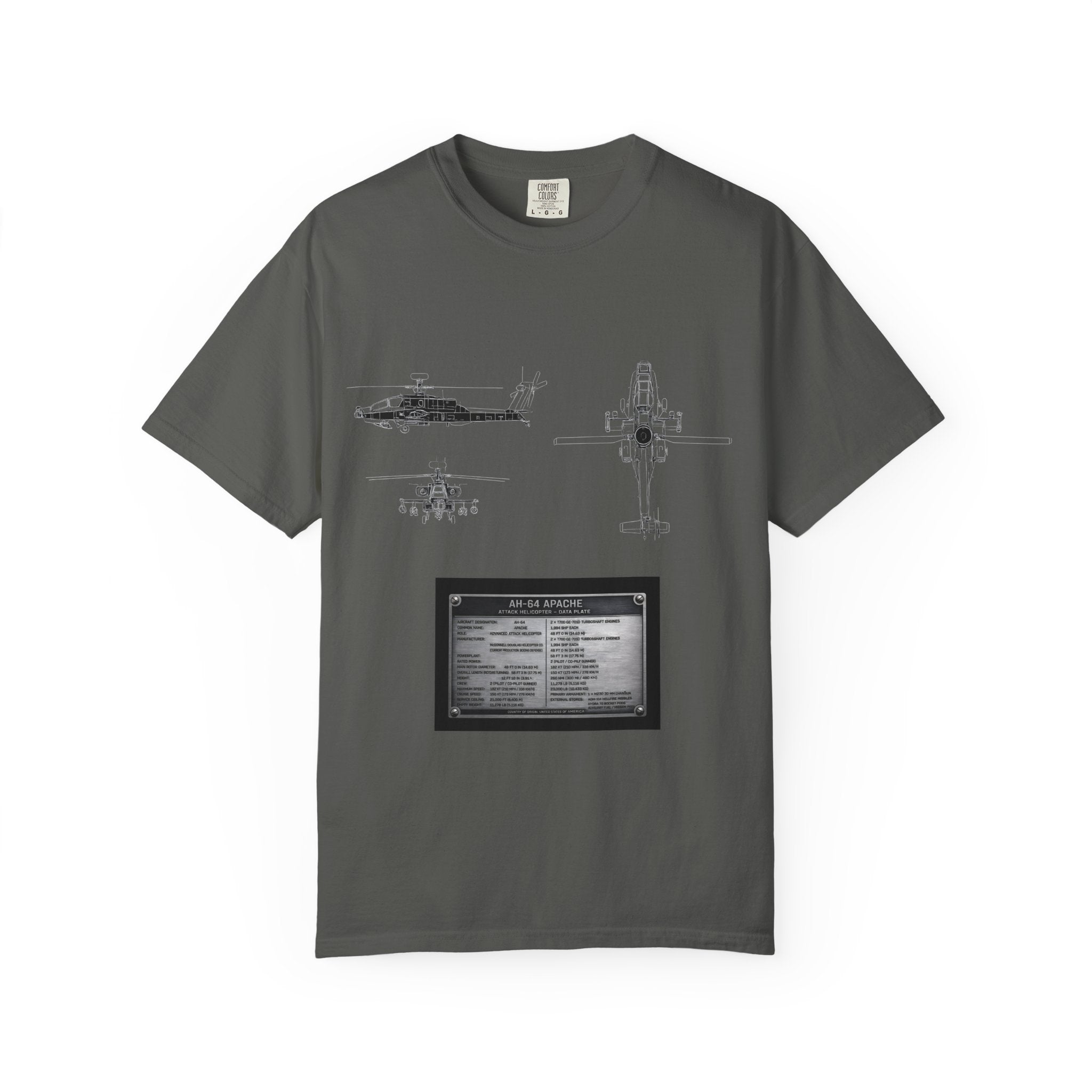 AH-64 Apache Helicopter Schematic T-shirt | Blueprint Military Diagram