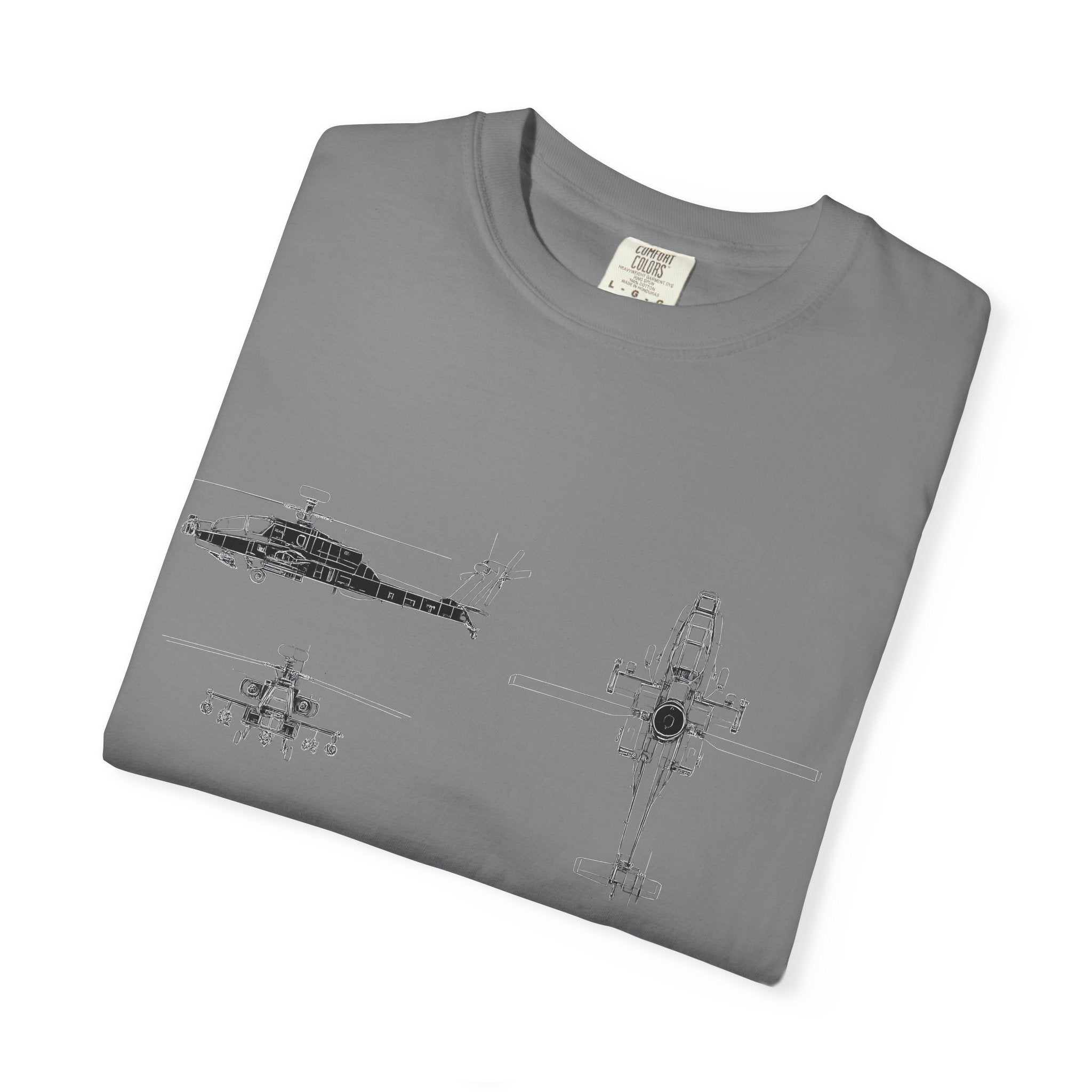 AH-64 Apache Helicopter Schematic T-shirt | Blueprint Military Diagram