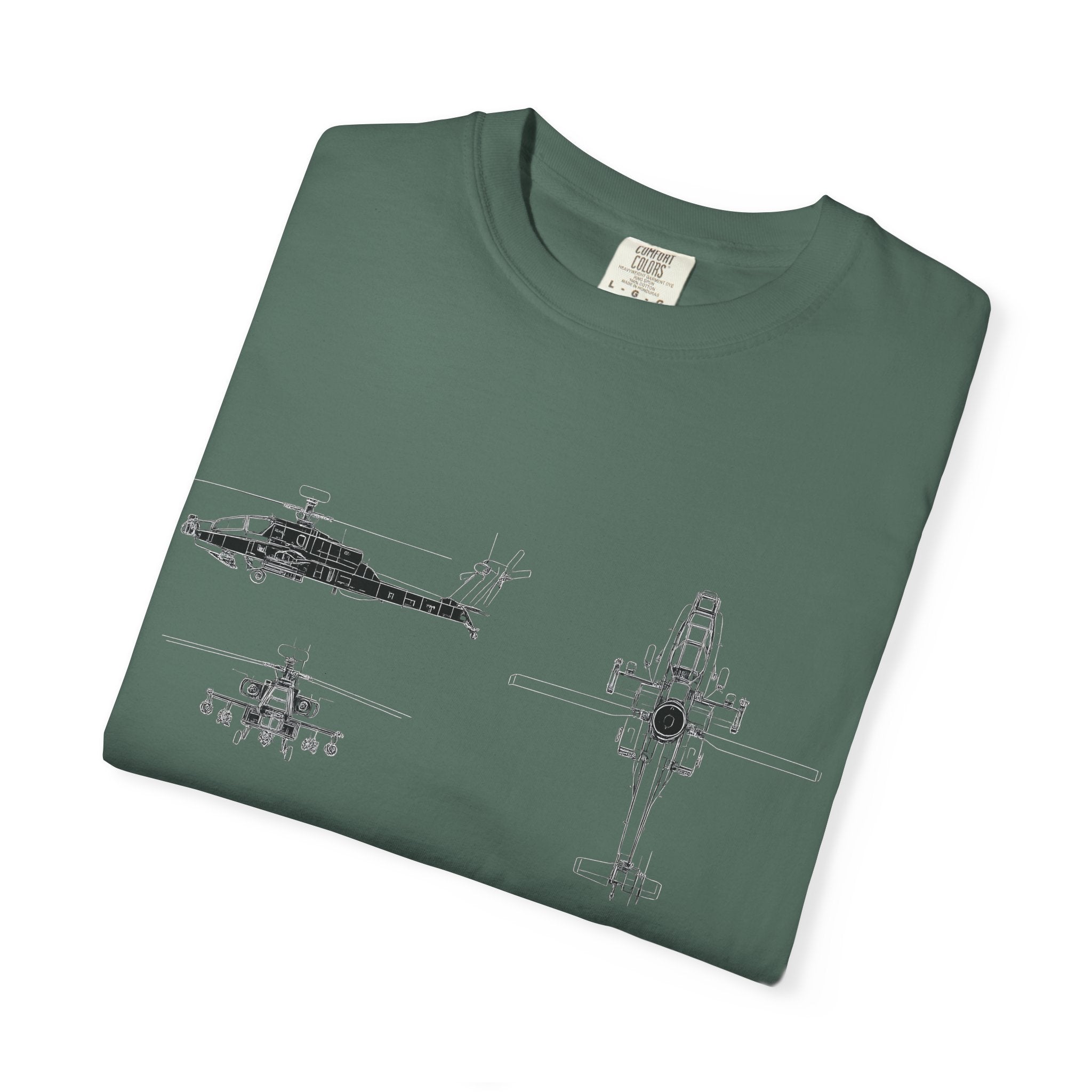 AH-64 Apache Helicopter Schematic T-shirt | Blueprint Military Diagram