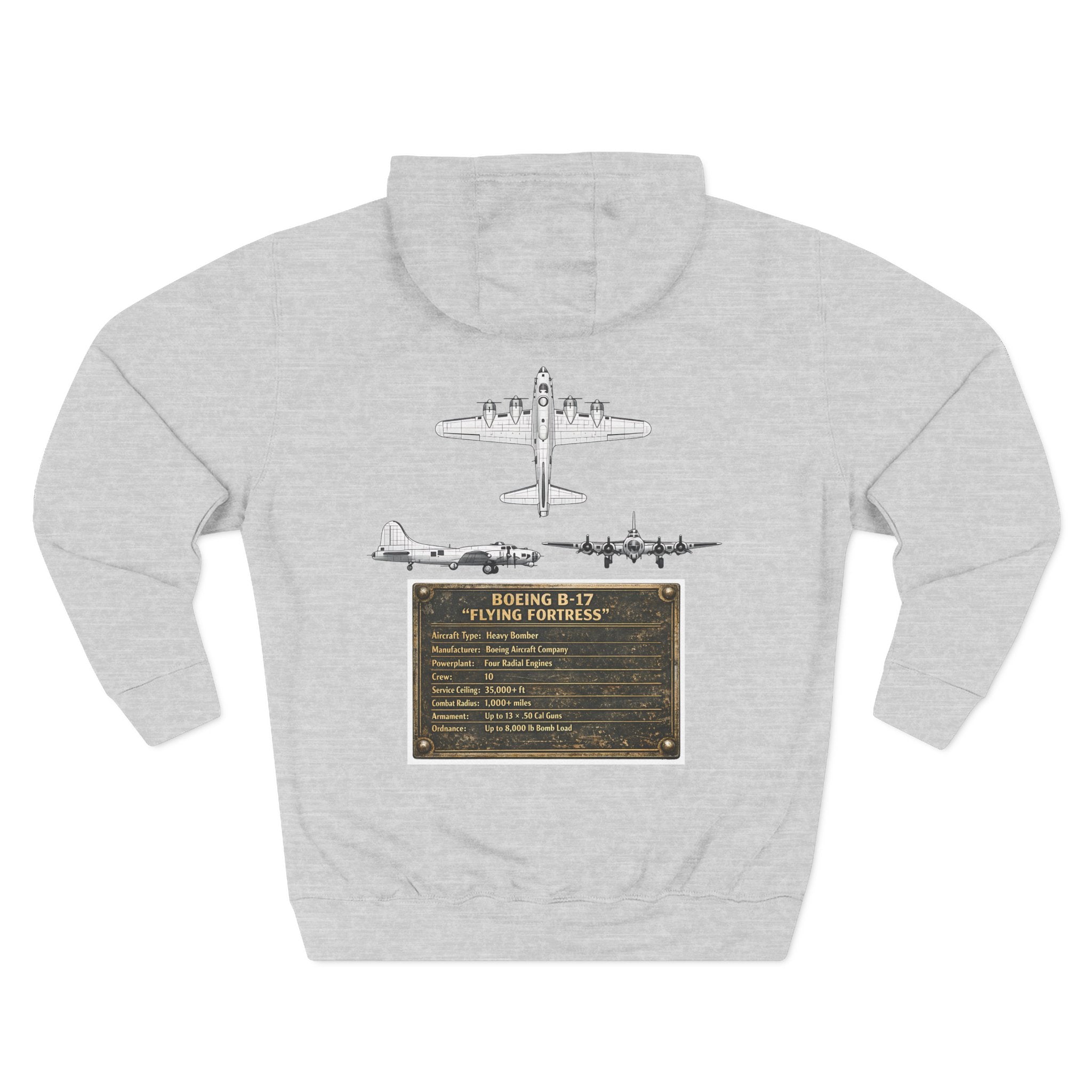 B17 Bomber Schematic Hoodie — Vintage Airplane Enthusiast Pullover