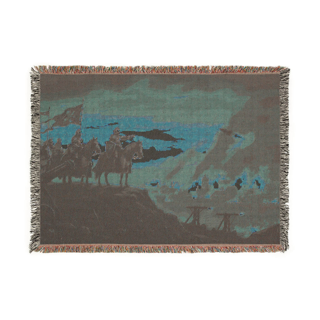 Medieval Knights Overlooking Conquest Woven Blanket