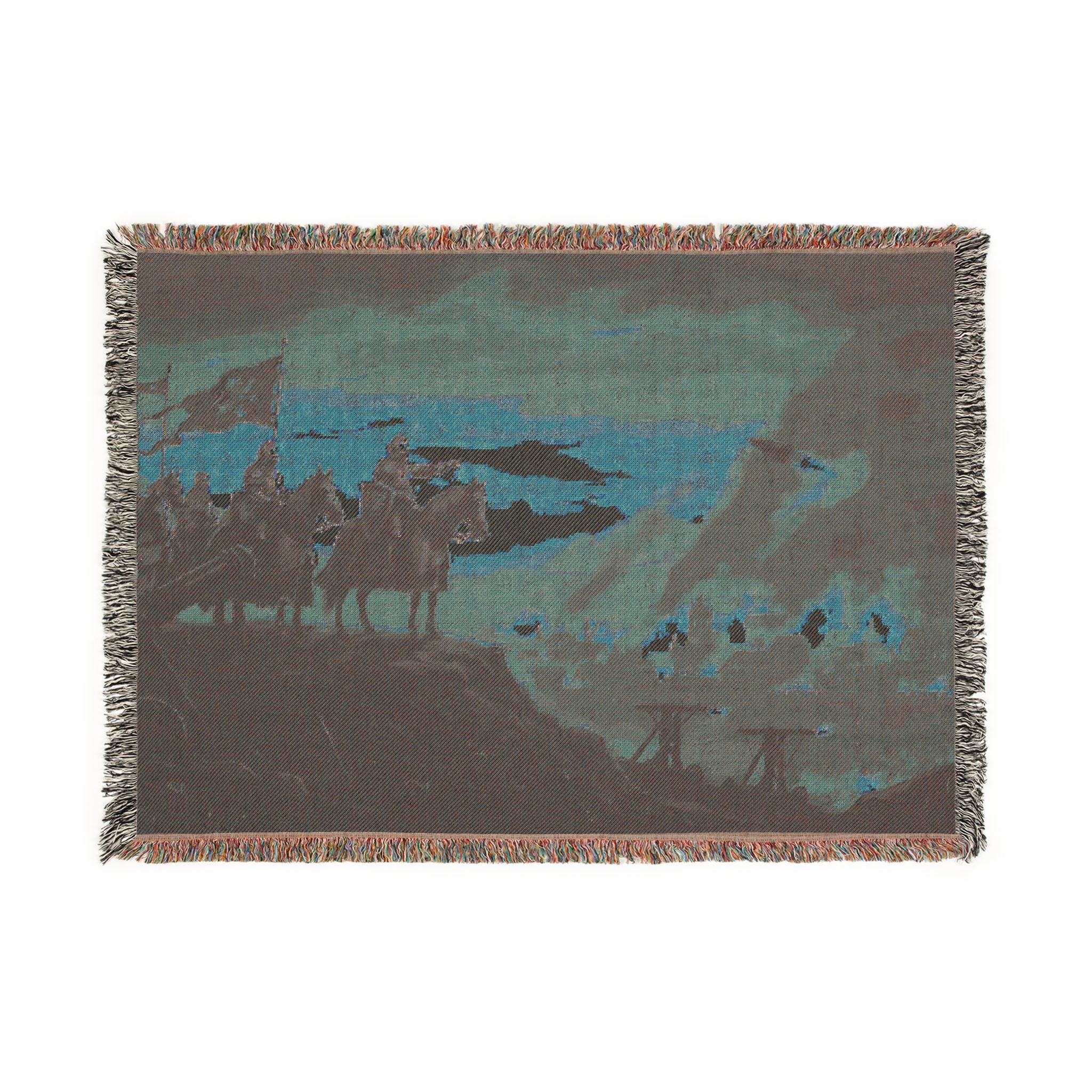 Medieval Knights Overlooking Conquest Woven Blanket