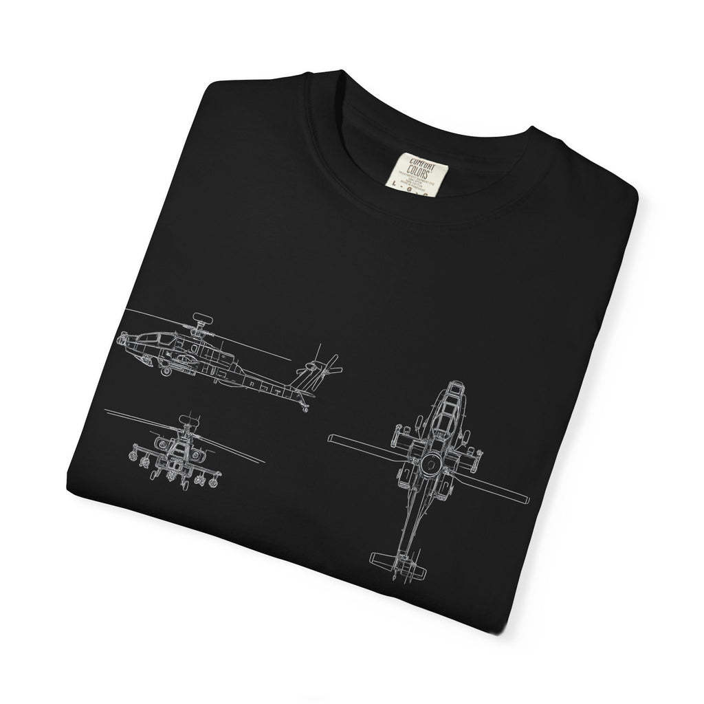 AH-64 Apache Helicopter Schematic T-shirt | Blueprint Military Diagram