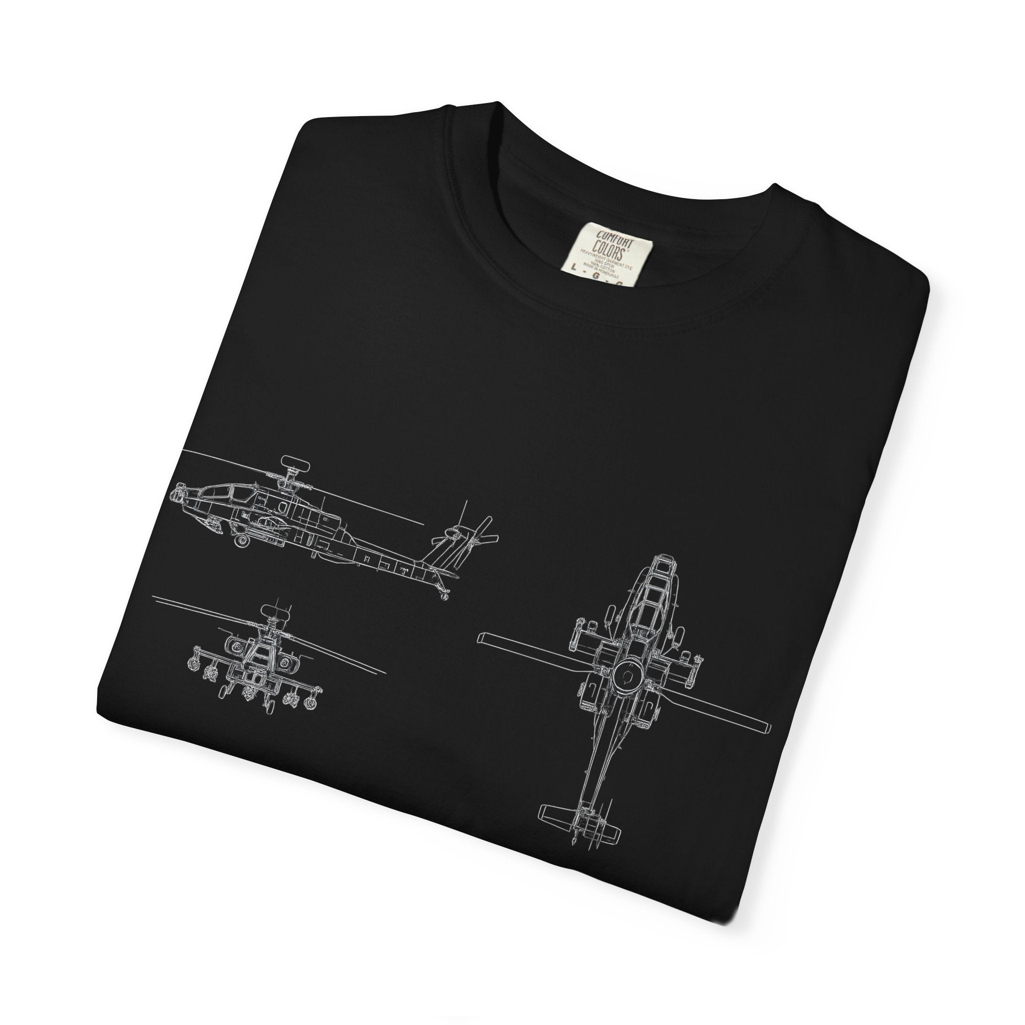 AH-64 Apache Helicopter Schematic T-shirt | Blueprint Military Diagram