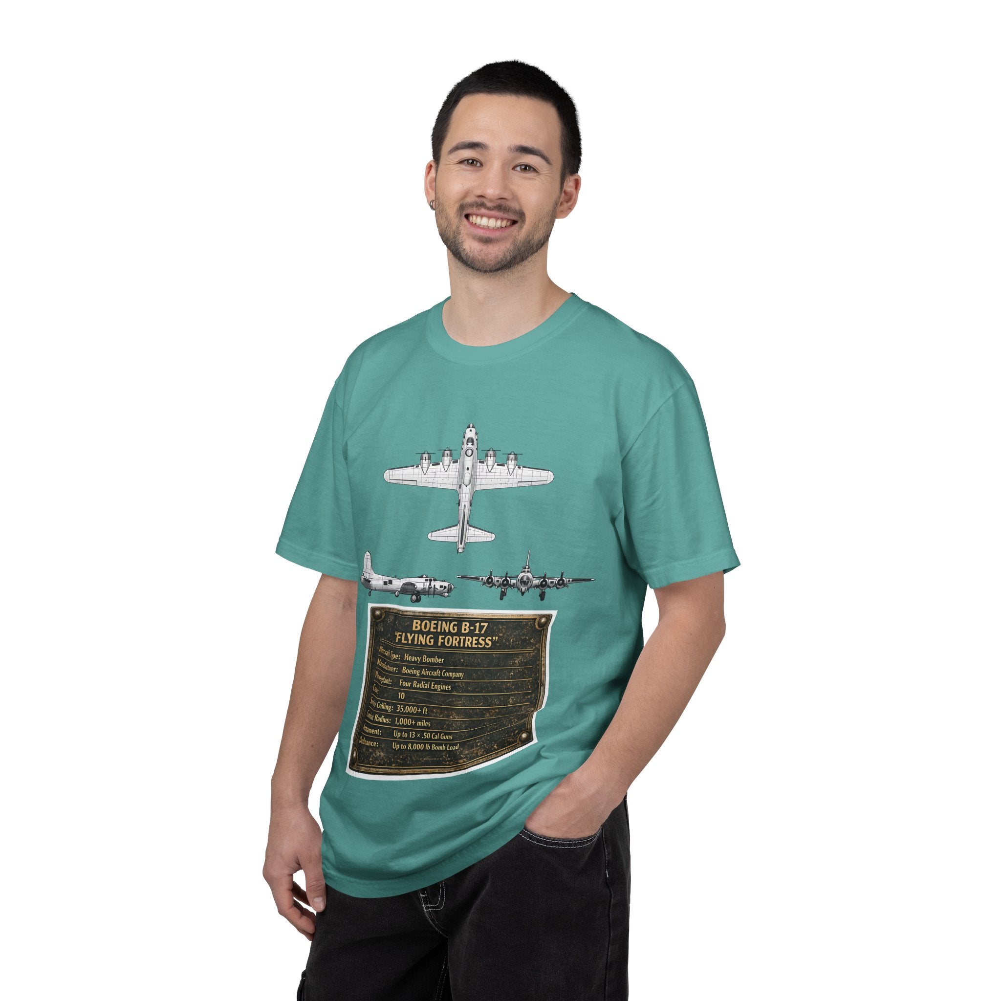 B-17 Bomber schematic Illustration T-shirt | Vintage Aviation Plane Art