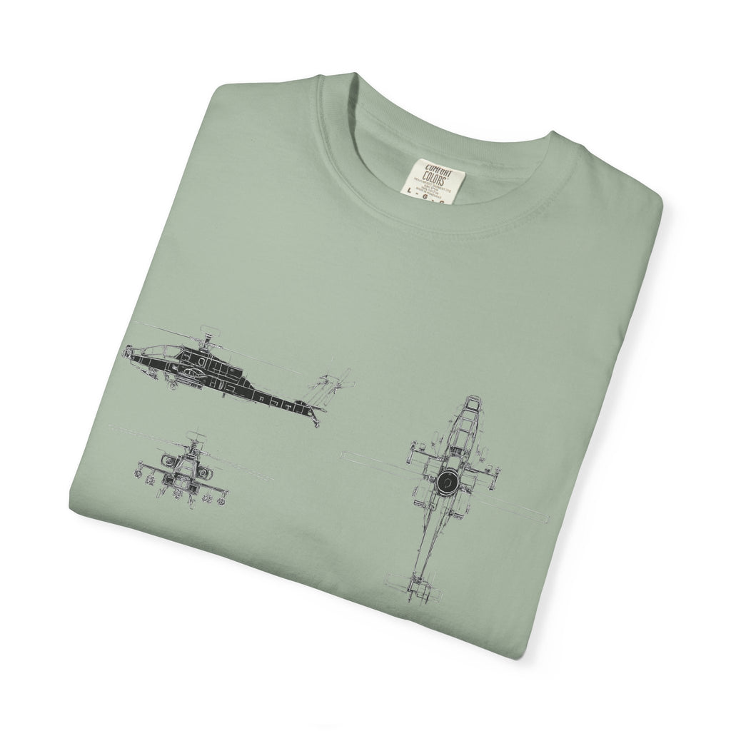 AH-64 Apache Helicopter Schematic T-shirt | Blueprint Military Diagram