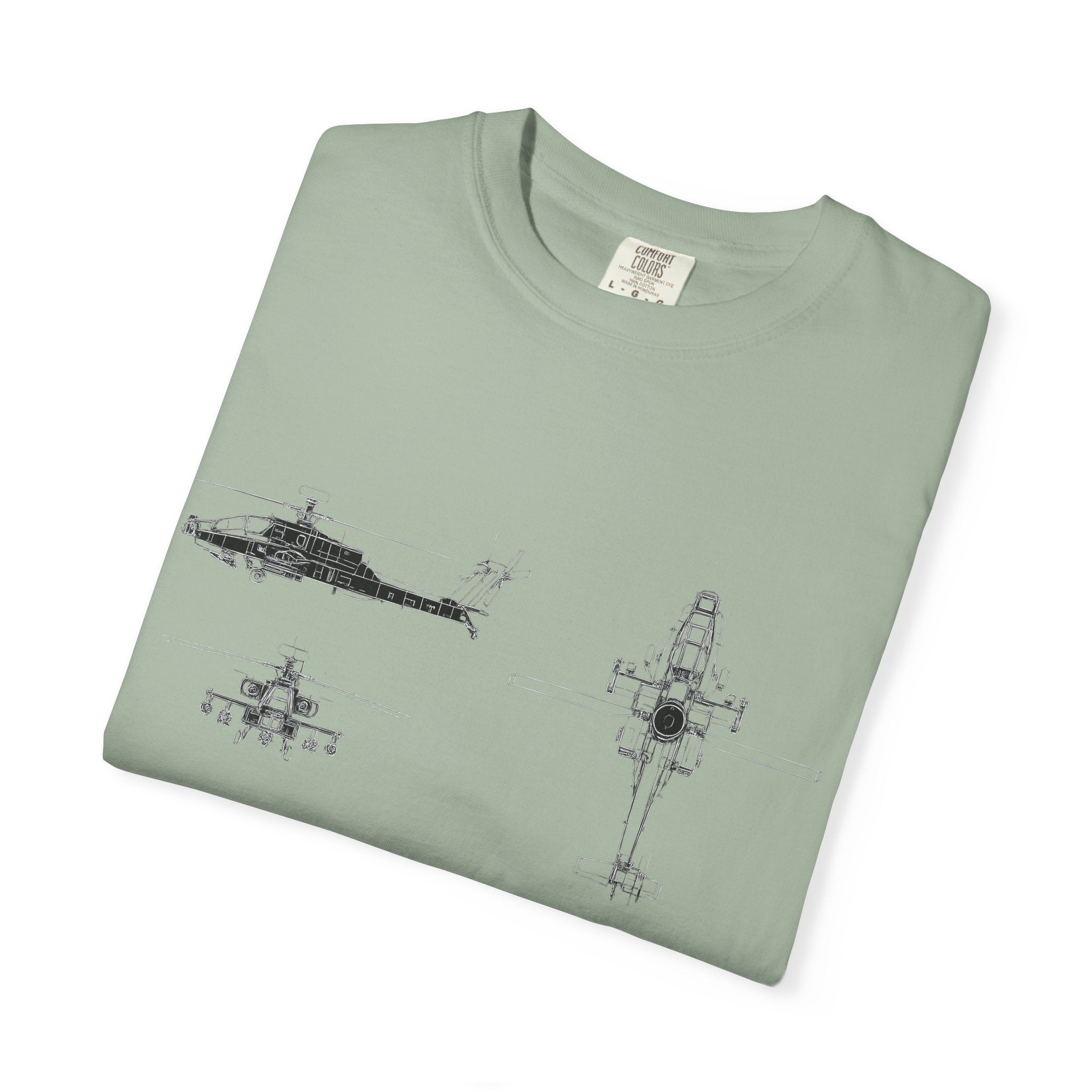 AH-64 Apache Helicopter Schematic T-shirt | Blueprint Military Diagram