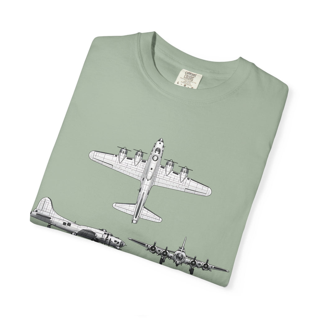 B-17 Bomber schematic Illustration T-shirt | Vintage Aviation Plane Art