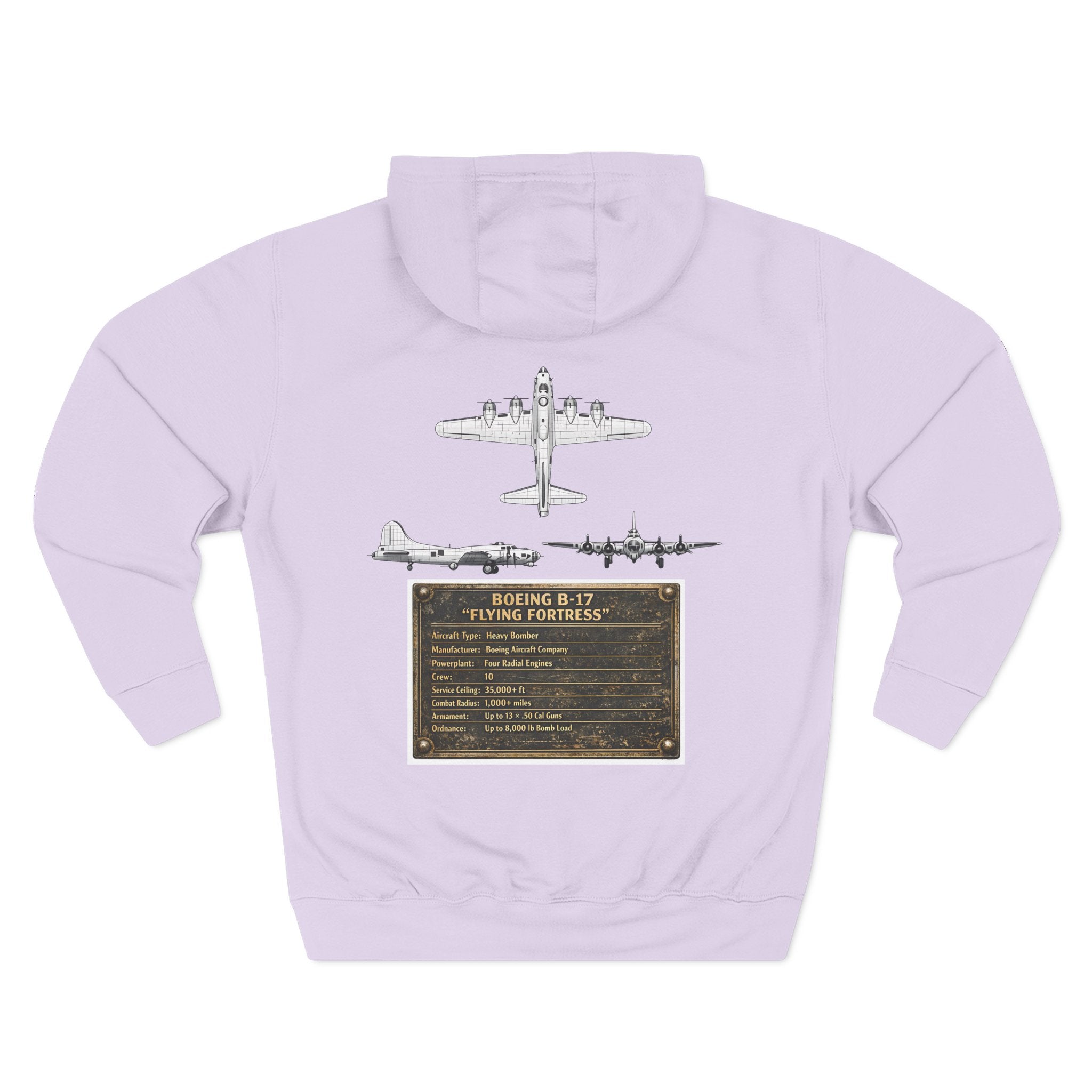 B17 Bomber Schematic Hoodie — Vintage Airplane Enthusiast Pullover