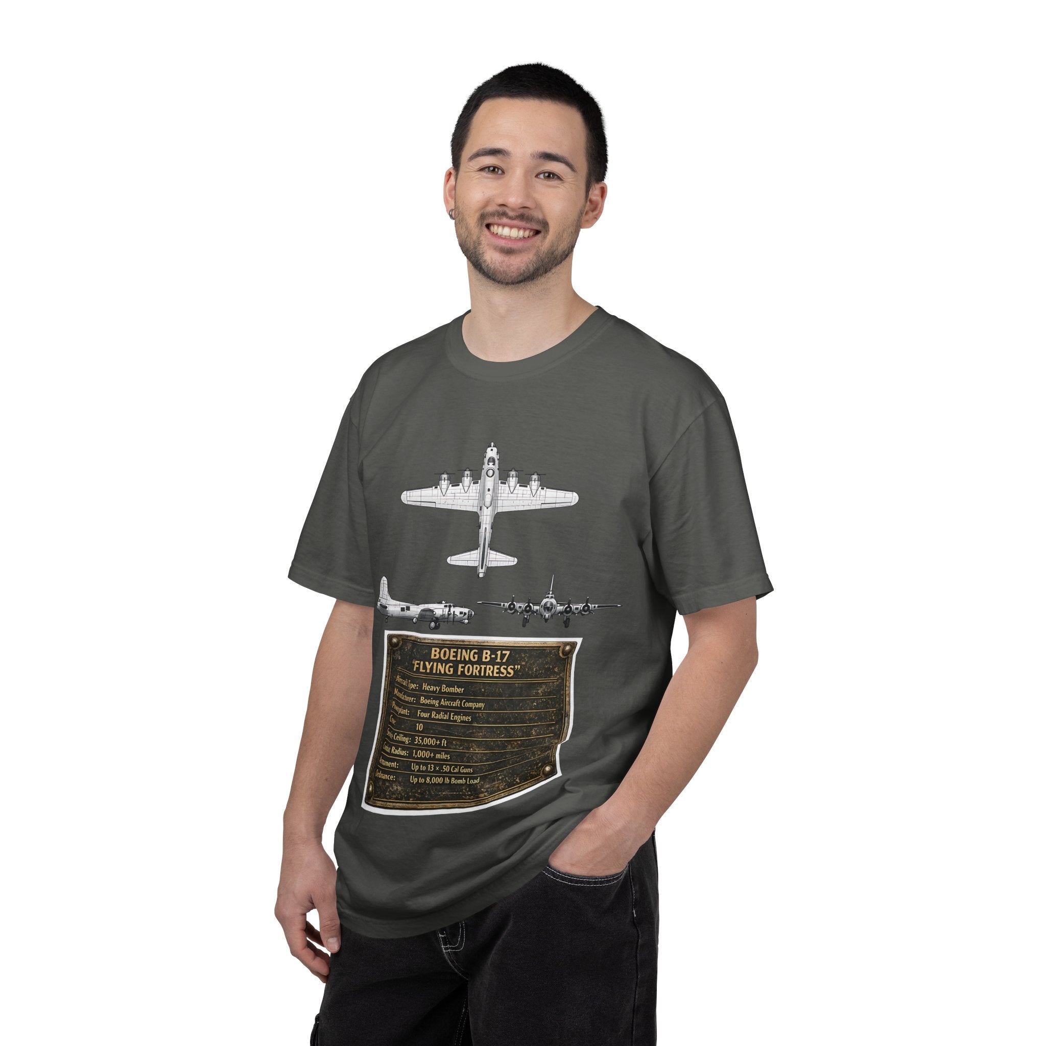 B-17 Bomber schematic Illustration T-shirt | Vintage Aviation Plane Art