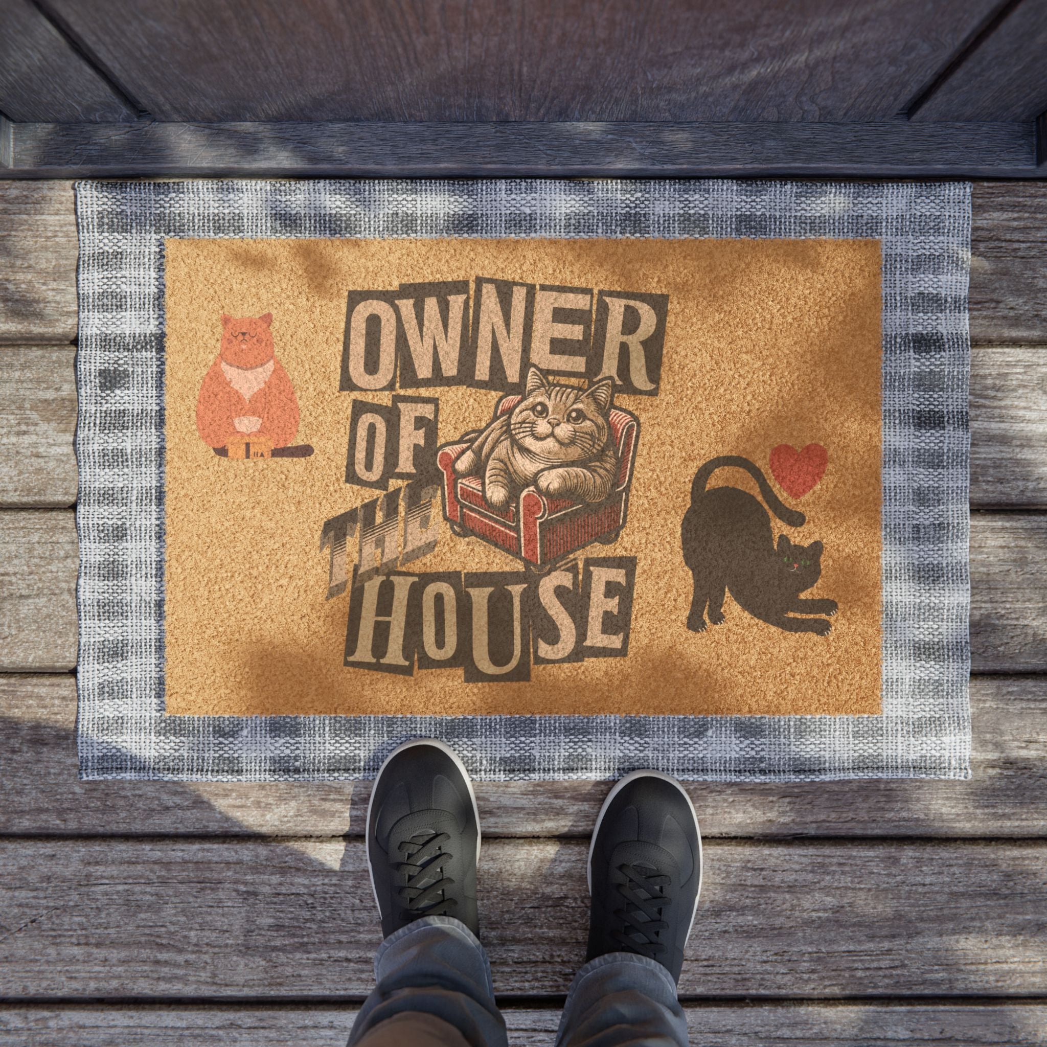 Funny Doormat  "Beware of Owner: The Cat" Welcome Mat