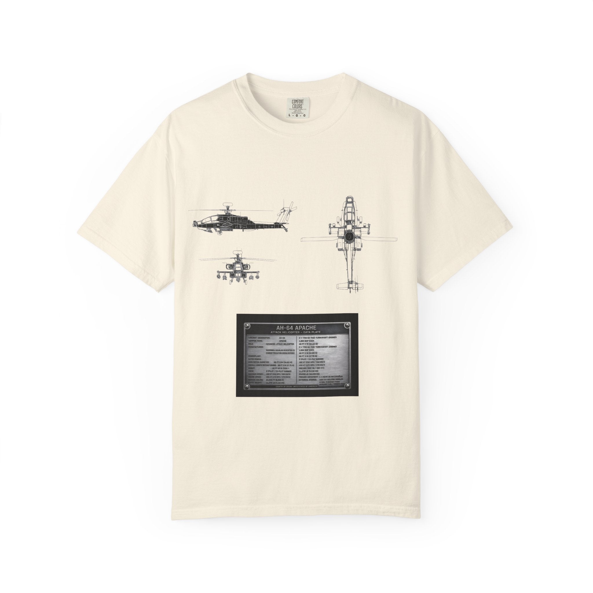 AH-64 Apache Helicopter Schematic T-shirt | Blueprint Military Diagram
