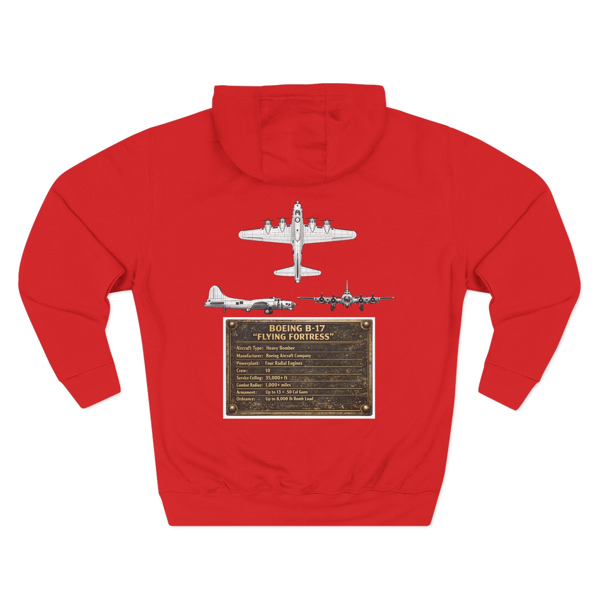 B17 Bomber Schematic Hoodie — Vintage Airplane Enthusiast Pullover