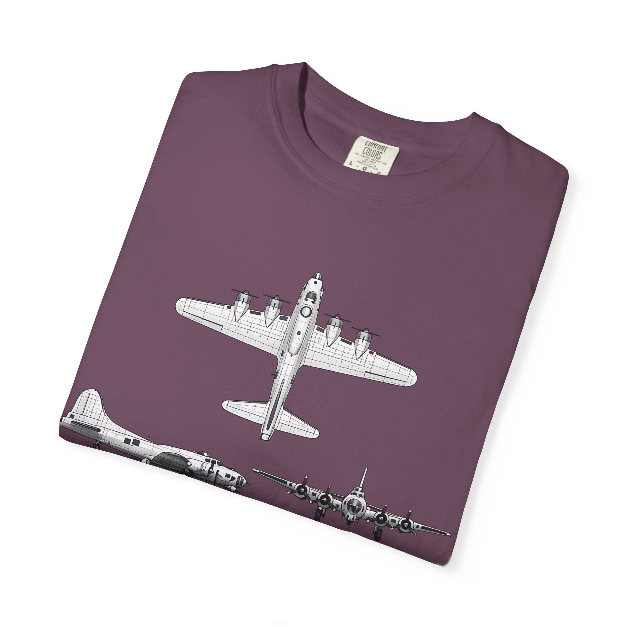 B-17 Bomber schematic Illustration T-shirt | Vintage Aviation Plane Art