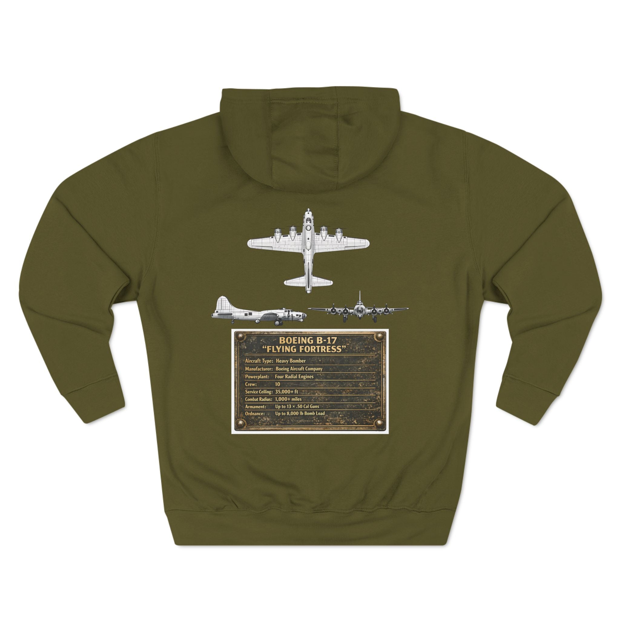 B17 Bomber Schematic Hoodie — Vintage Airplane Enthusiast Pullover