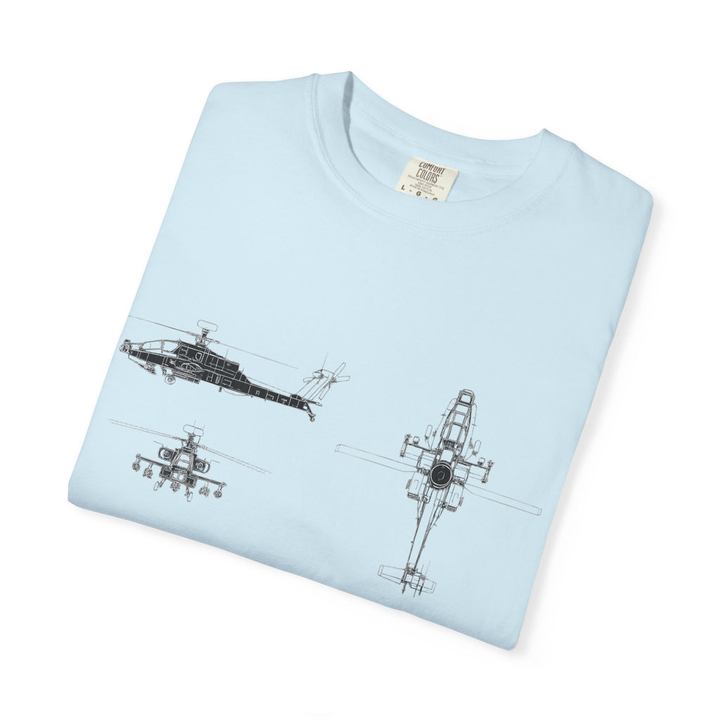 AH-64 Apache Helicopter Schematic T-shirt | Blueprint Military Diagram