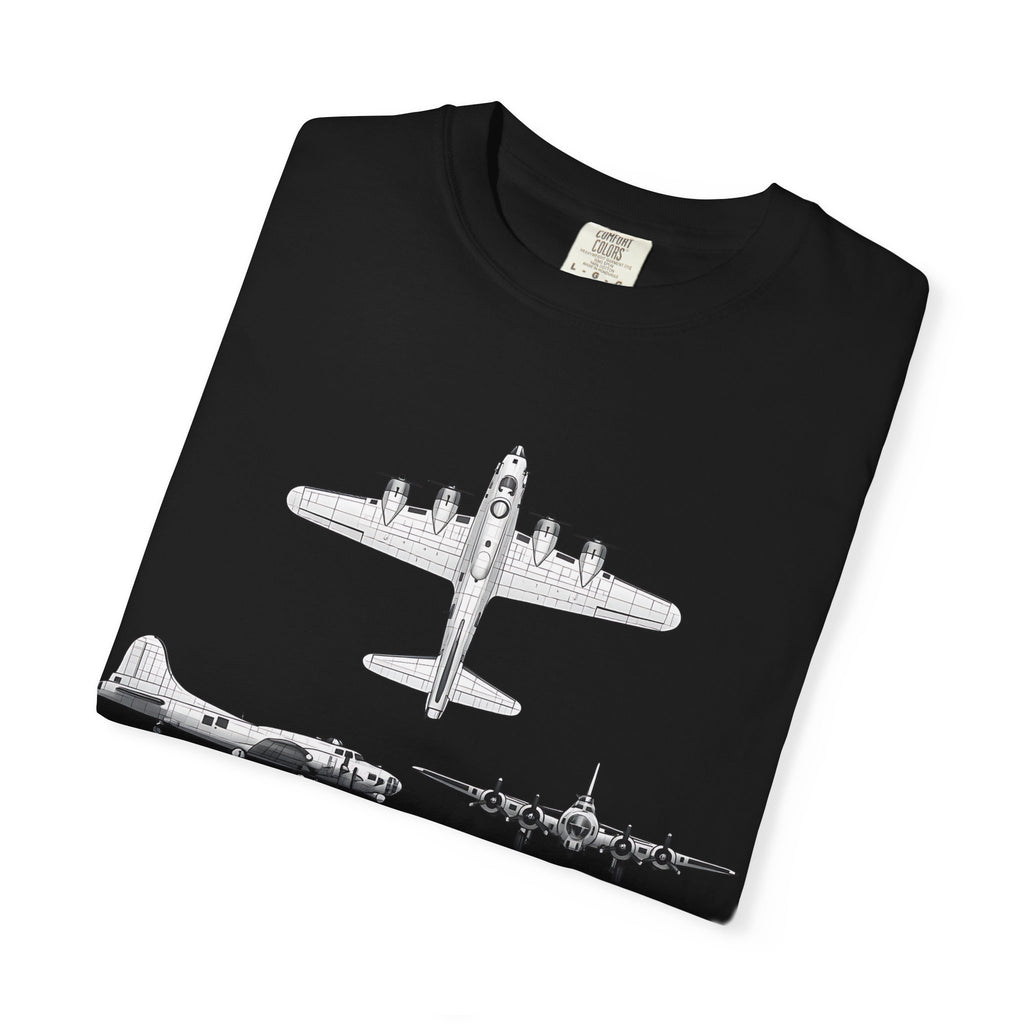 B-17 Bomber schematic Illustration T-shirt | Vintage Aviation Plane Art