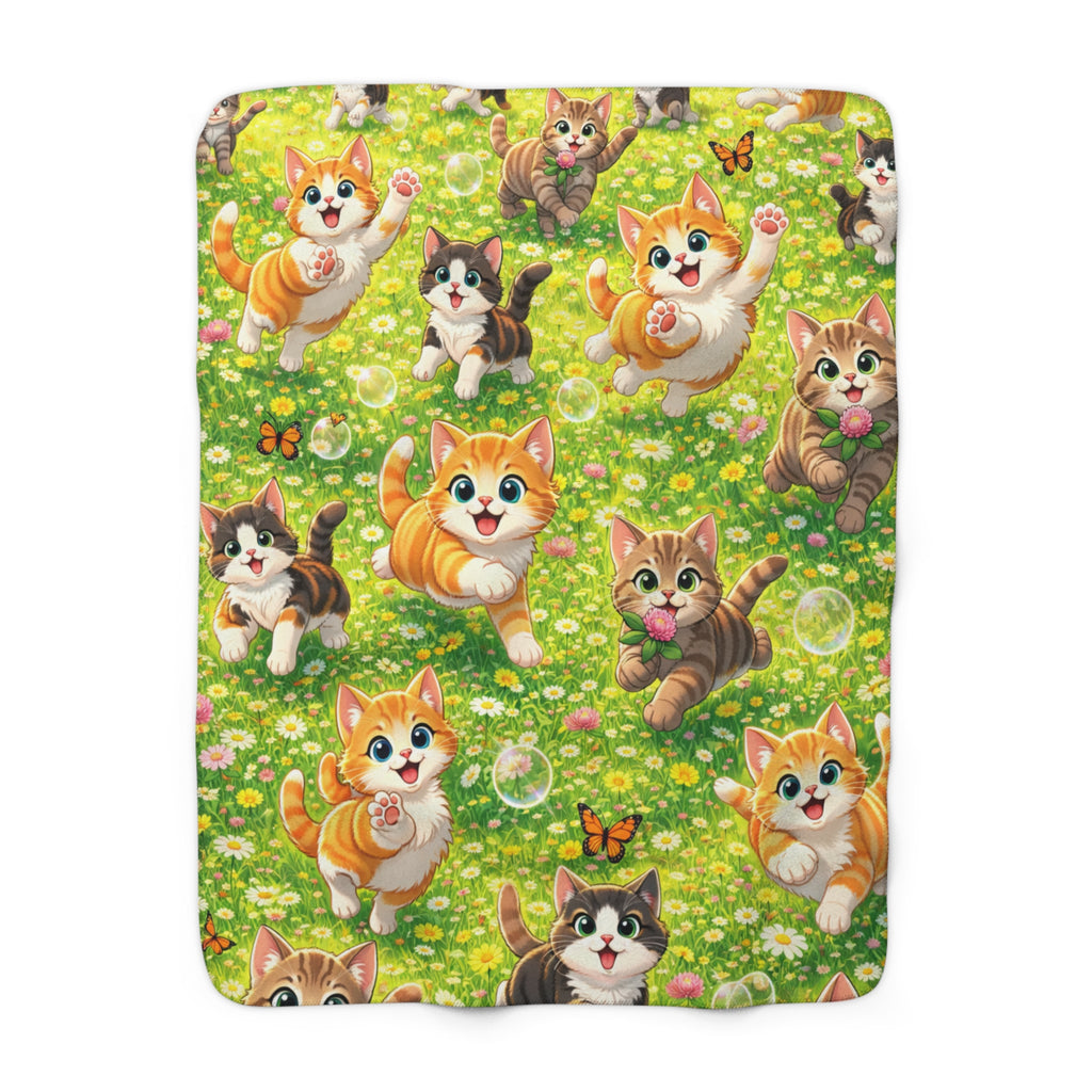 Playful Kittens Wrapped Pattern Sherpa Blanket | Whimsical Cat Throw