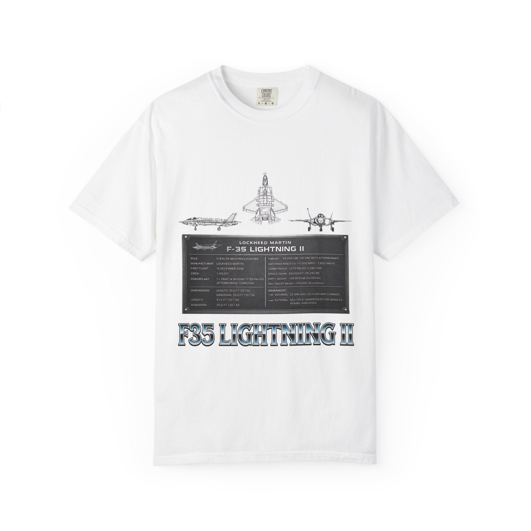 F-35 Lightning II Jet Schematic T-shirt | Military Aircraft Diagram