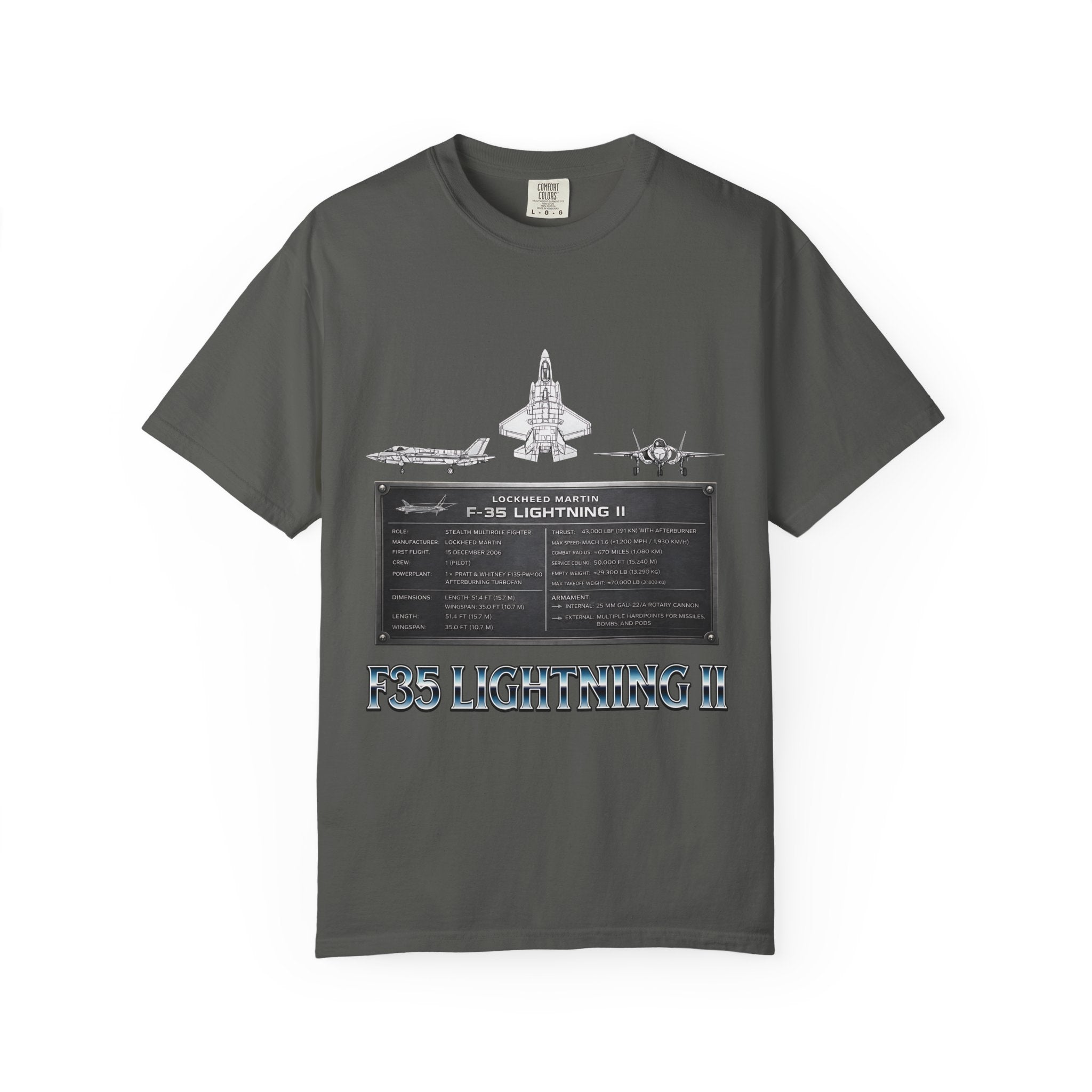 F-35 Lightning II Jet Schematic T-shirt | Military Aircraft Diagram