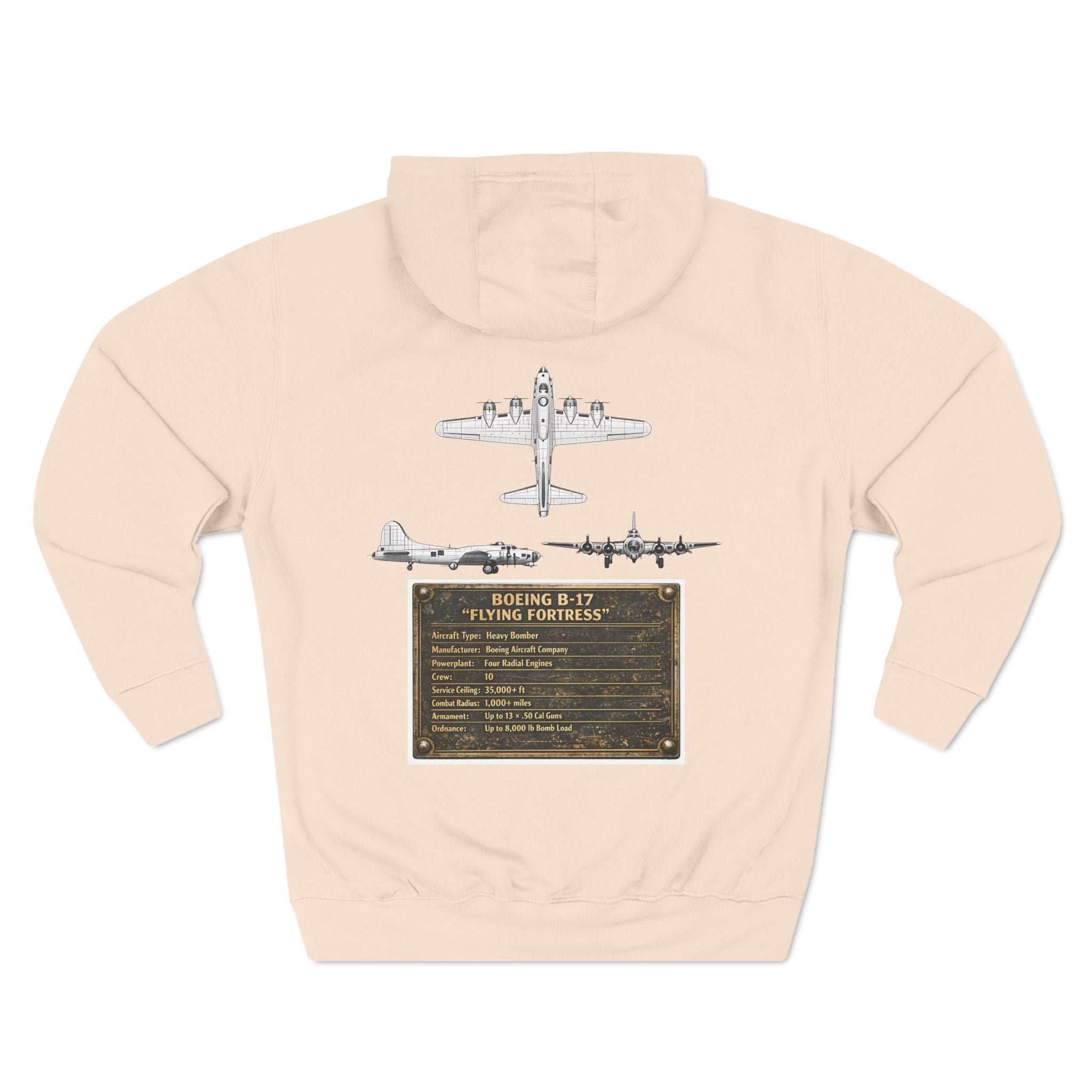 B17 Bomber Schematic Hoodie — Vintage Airplane Enthusiast Pullover