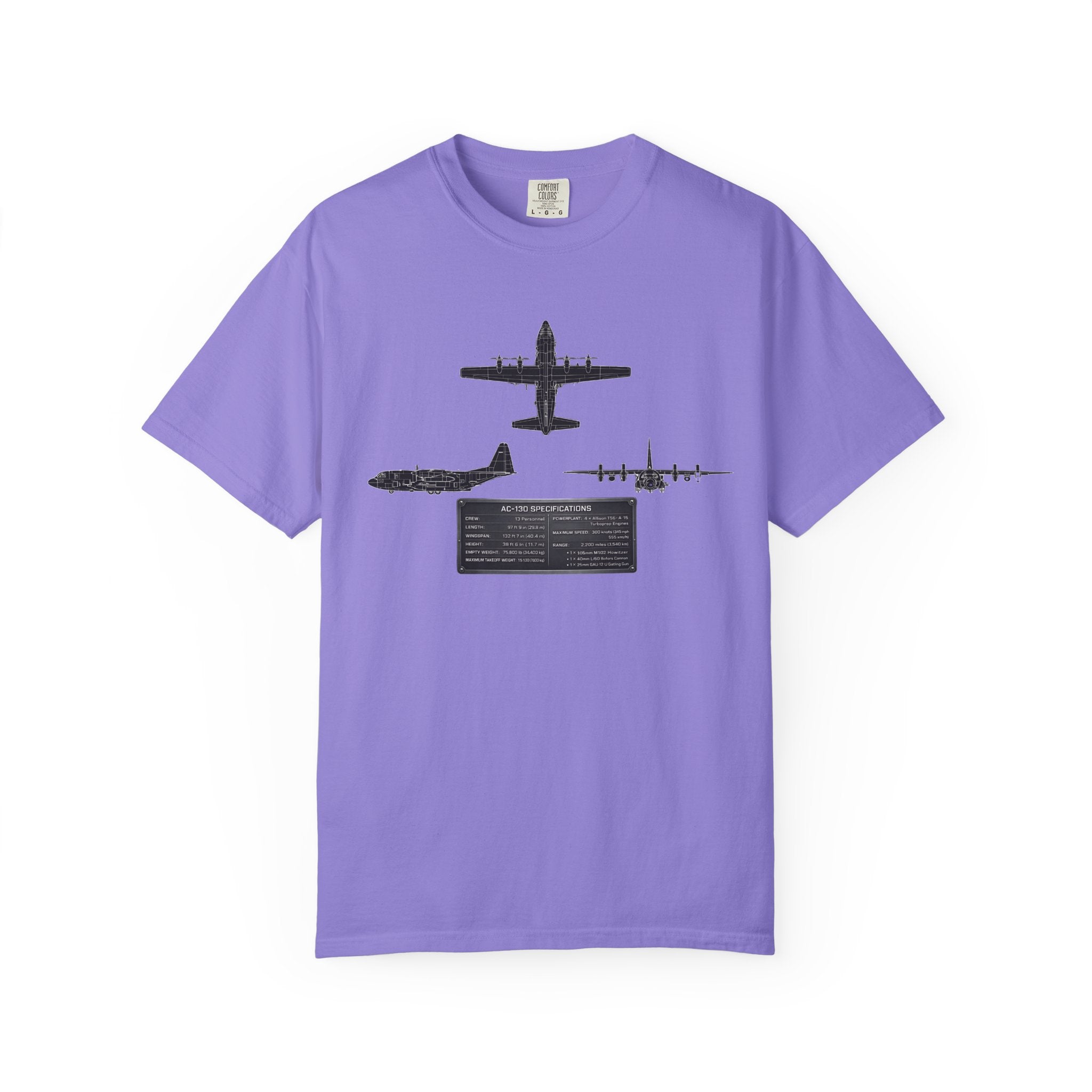 AC-130 Gunship Schematic Blueprint T-shirt | Angel of Death Diagram Military Aircraft