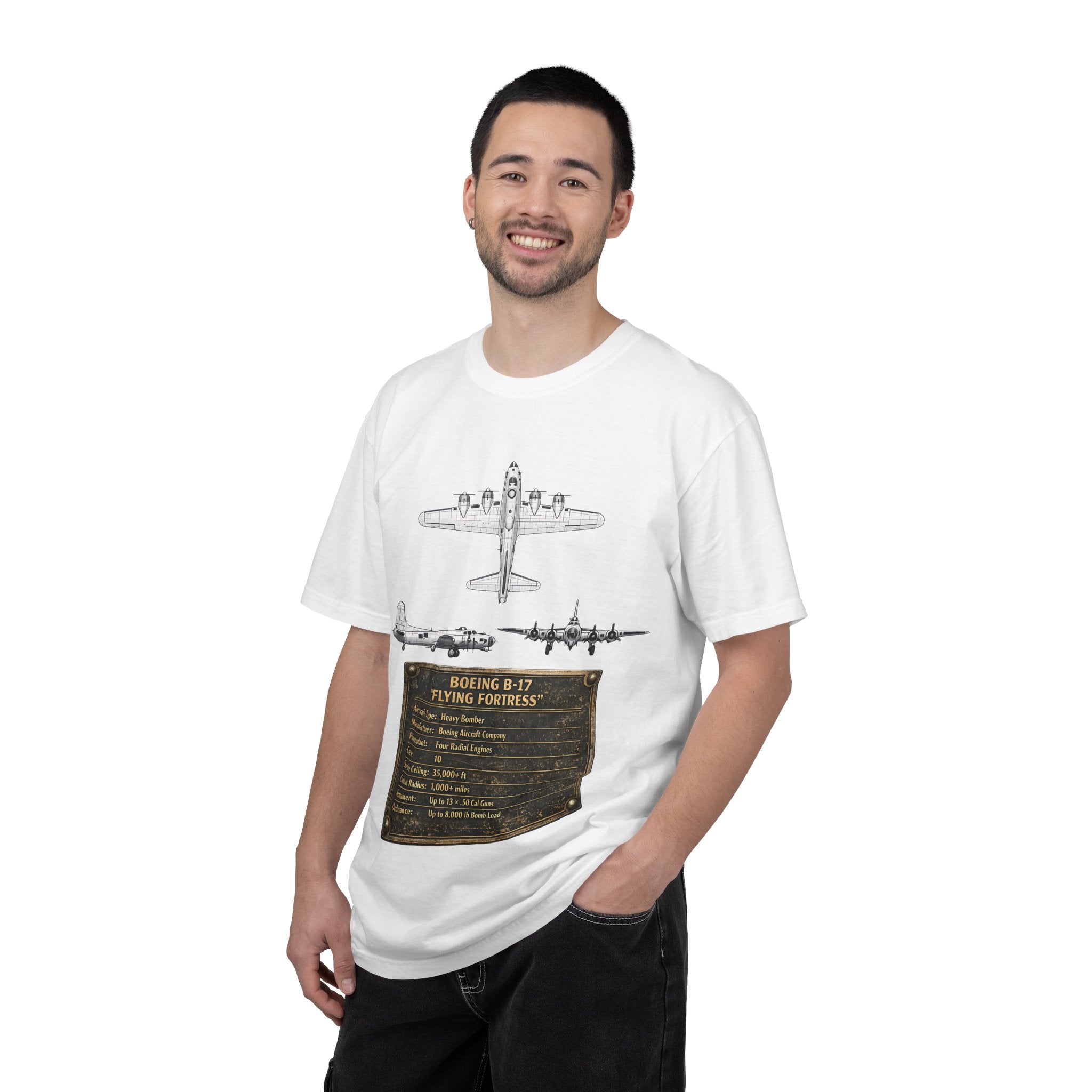B-17 Bomber schematic Illustration T-shirt | Vintage Aviation Plane Art