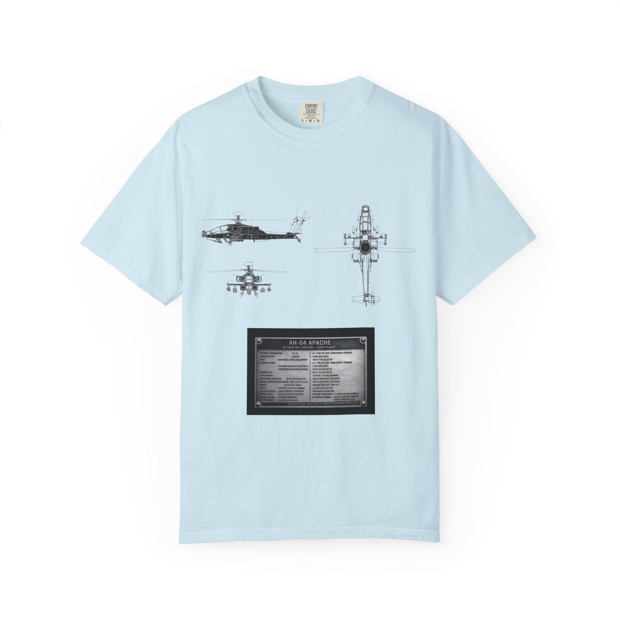 AH-64 Apache Helicopter Schematic T-shirt | Blueprint Military Diagram