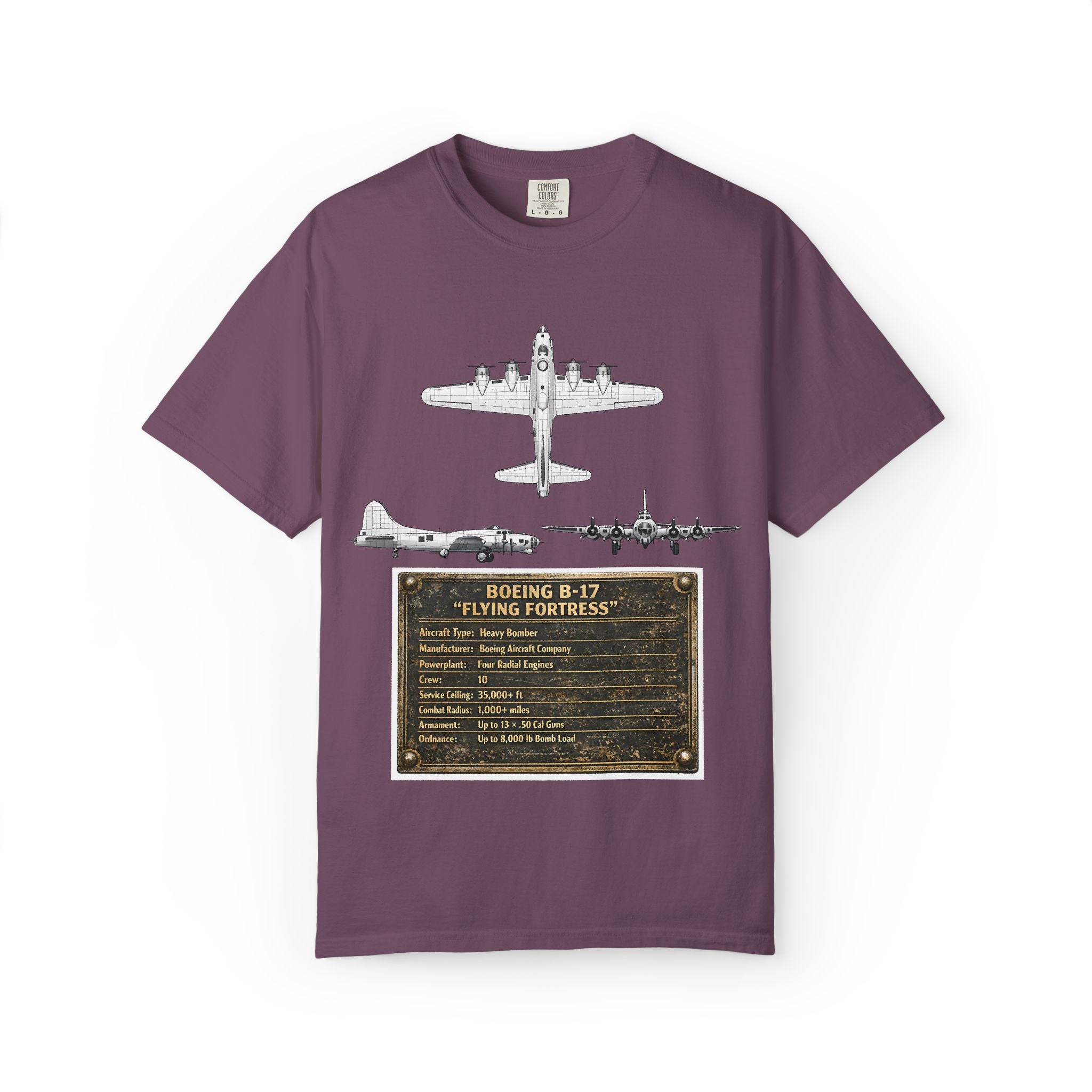 B-17 Bomber schematic Illustration T-shirt | Vintage Aviation Plane Art