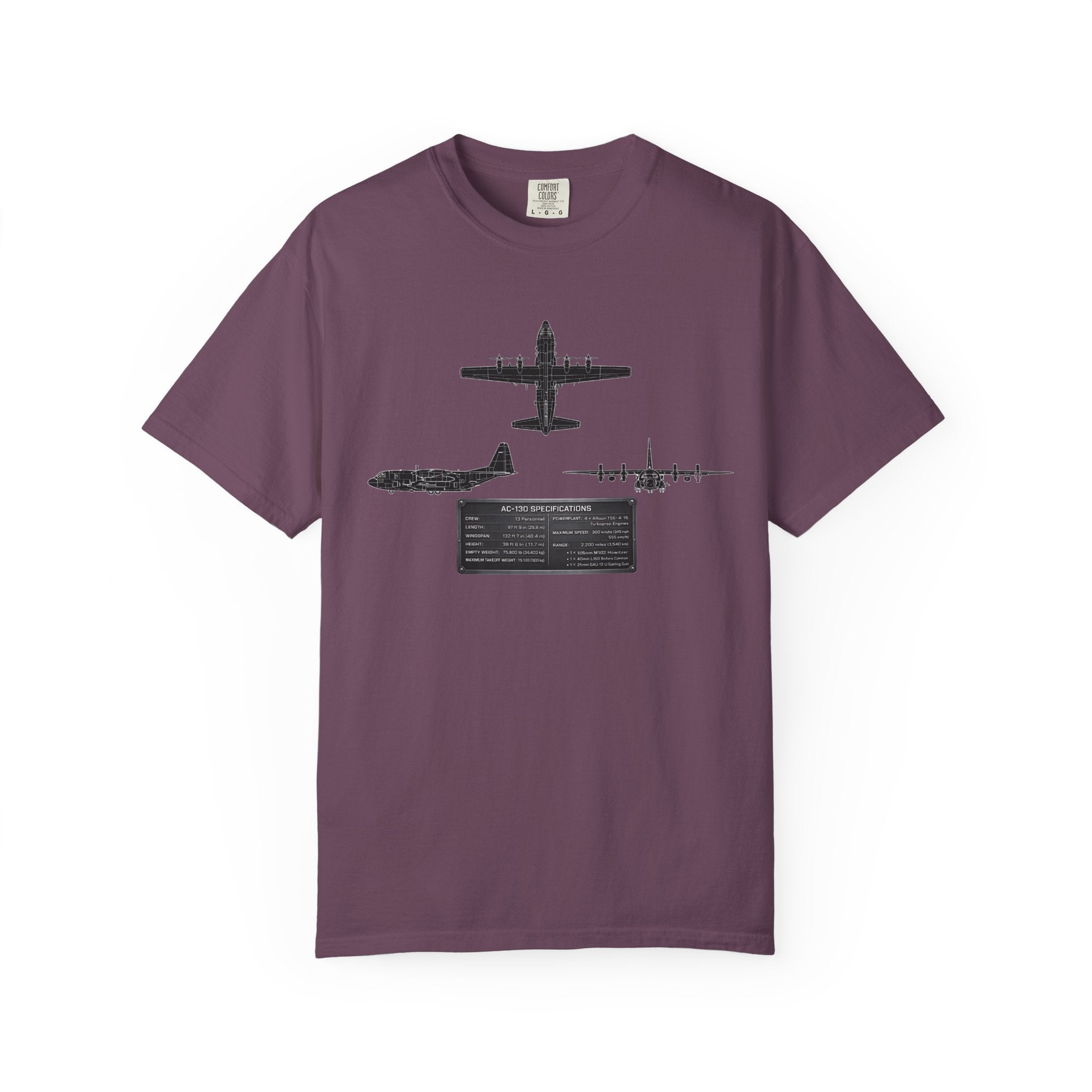 AC-130 Gunship Schematic Blueprint T-shirt | Angel of Death Diagram Military Aircraft