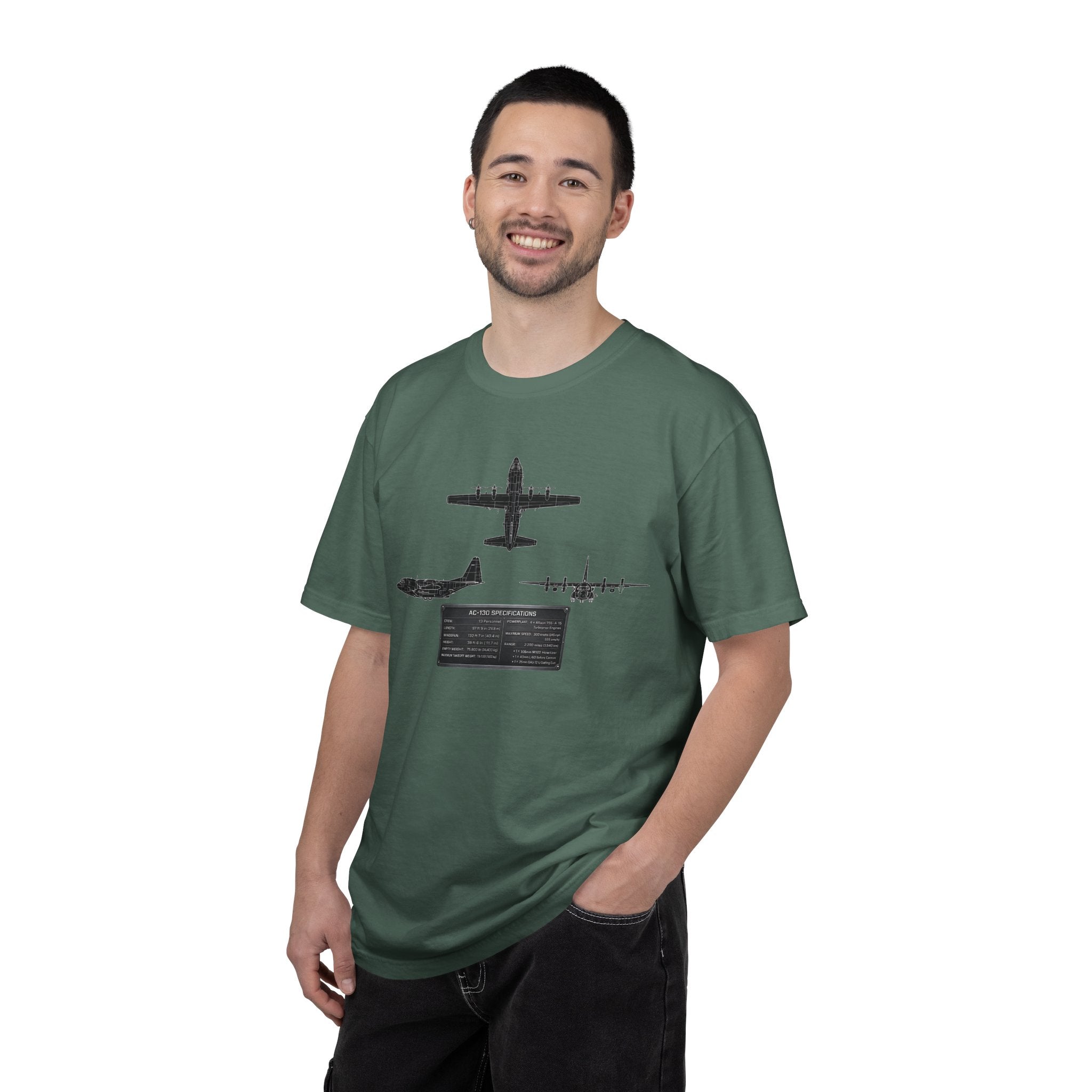AC-130 Gunship Schematic Blueprint T-shirt | Angel of Death Diagram Military Aircraft