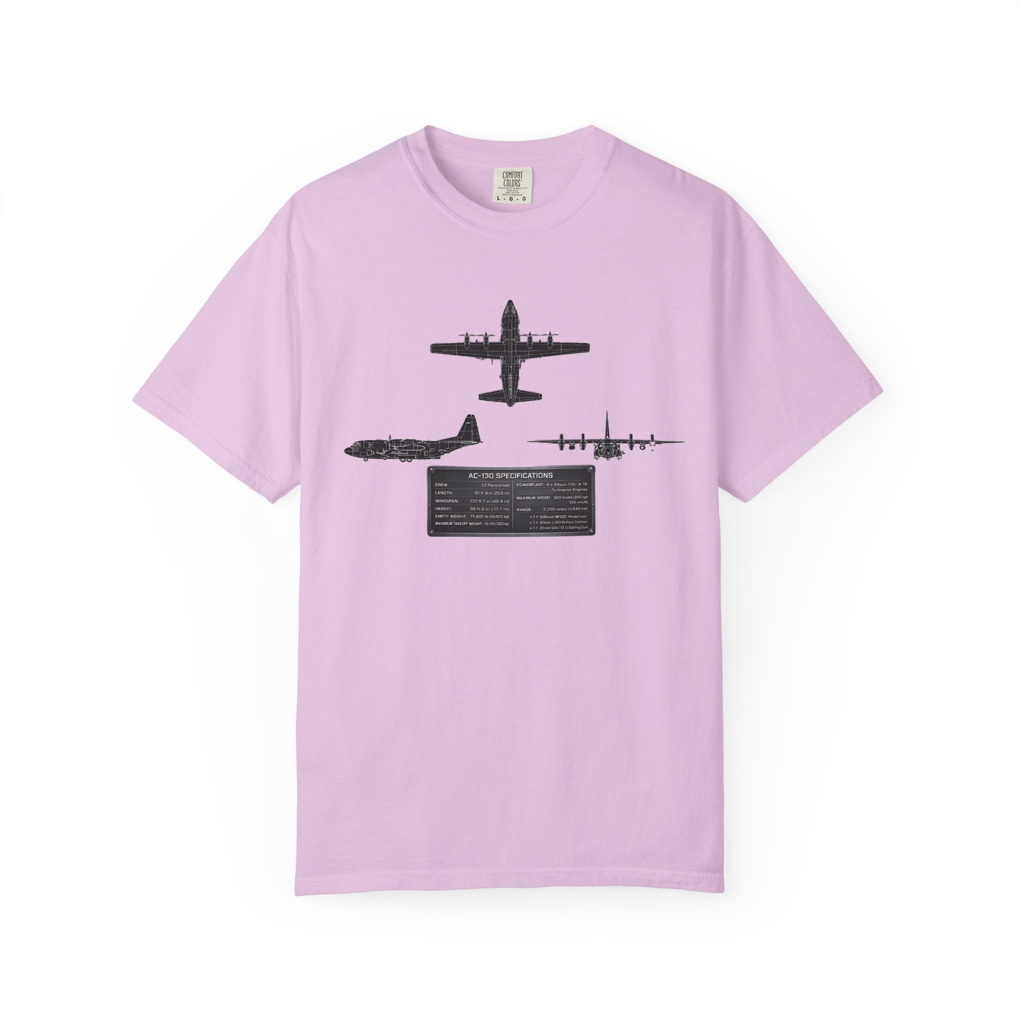 AC-130 Gunship Schematic Blueprint T-shirt | Angel of Death Diagram Military Aircraft