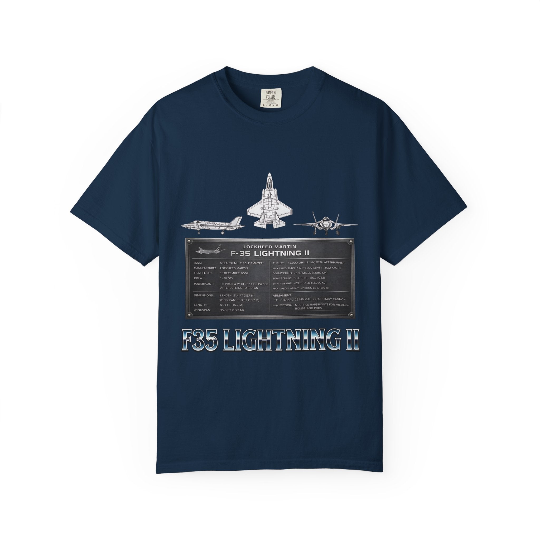 F-35 Lightning II Jet Schematic T-shirt | Military Aircraft Diagram