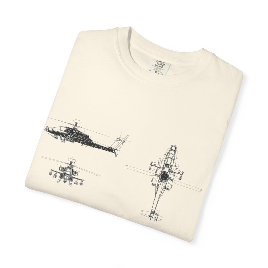 AH-64 Apache Helicopter Schematic T-shirt | Blueprint Military Diagram