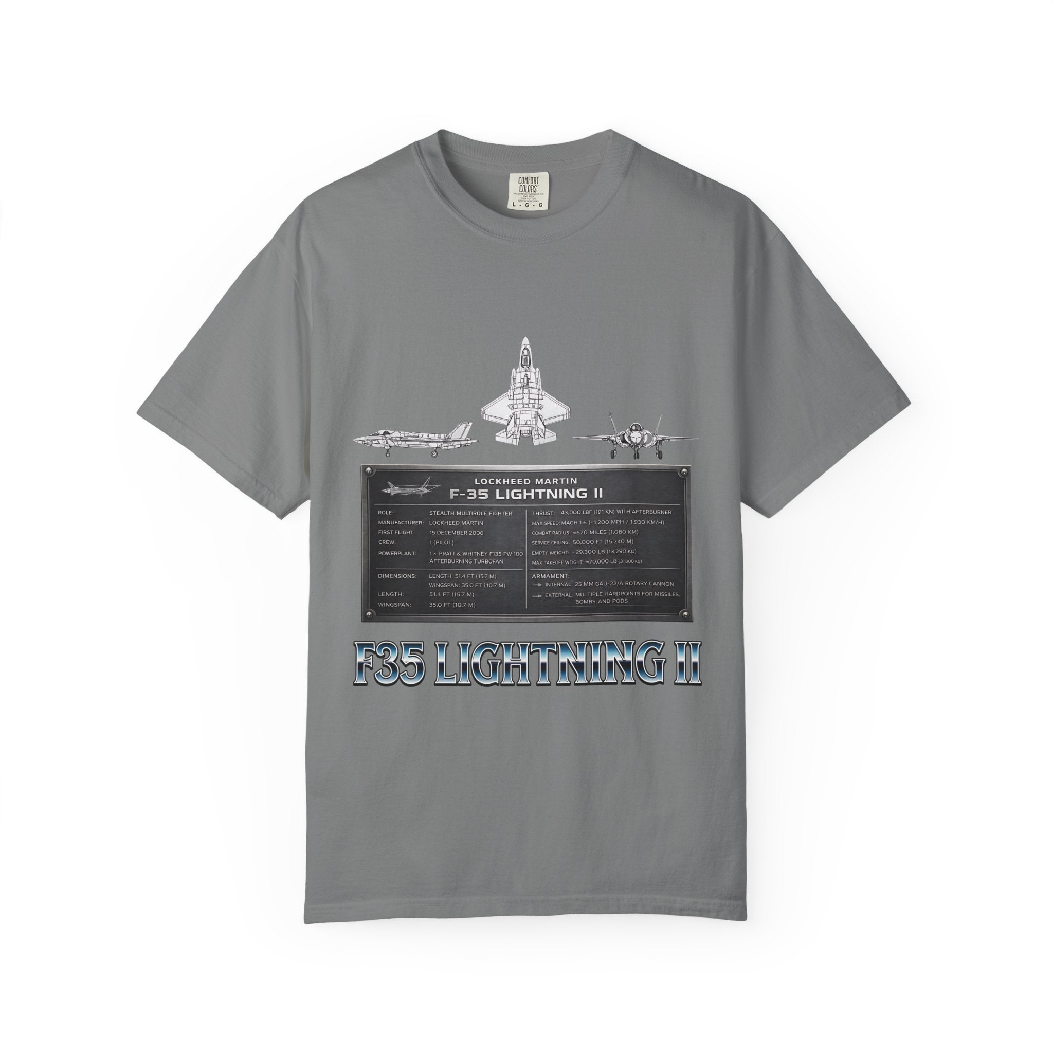 F-35 Lightning II Jet Schematic T-shirt | Military Aircraft Diagram