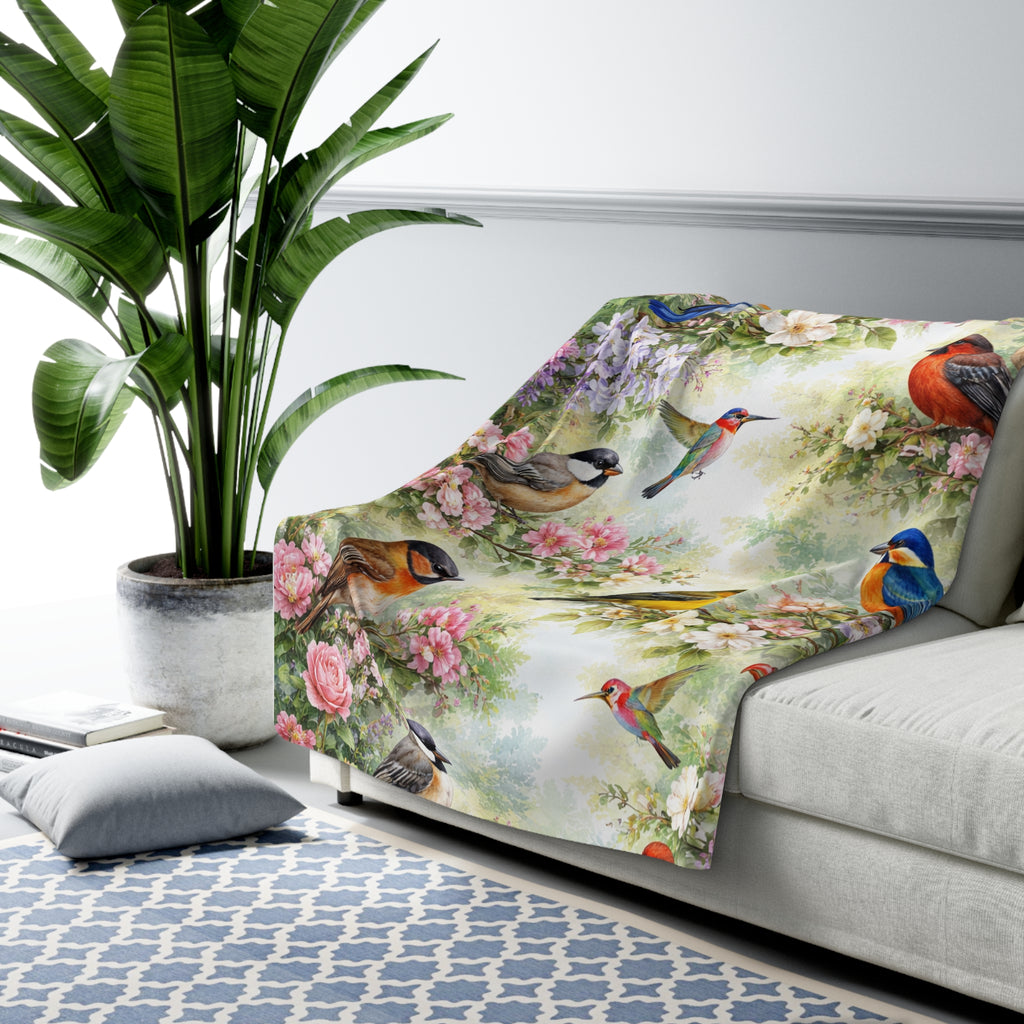 Blossom Birds Sherpa Fleece Blanket Brighten Your Day with Birds in Bloom