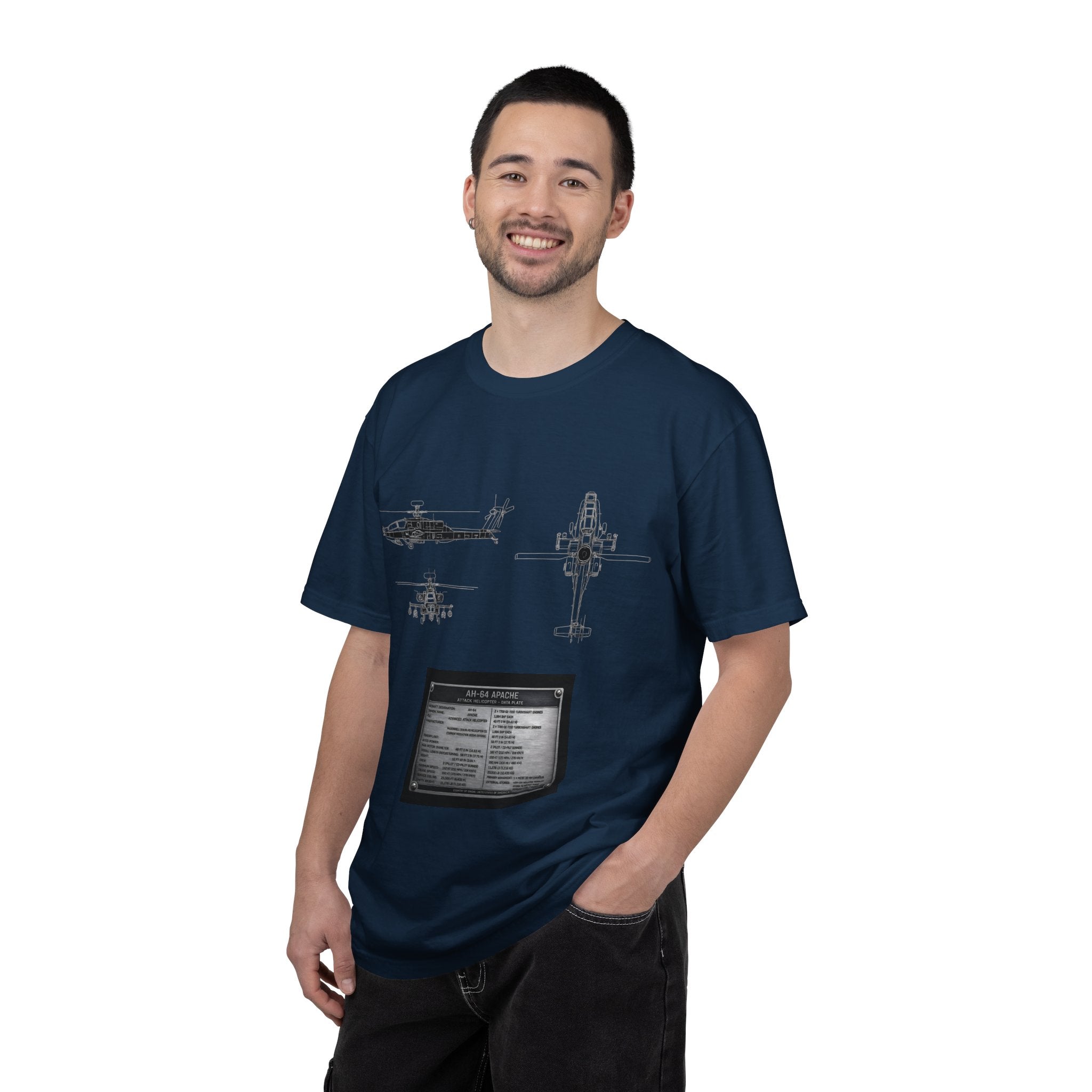 AH-64 Apache Helicopter Schematic T-shirt | Blueprint Military Diagram