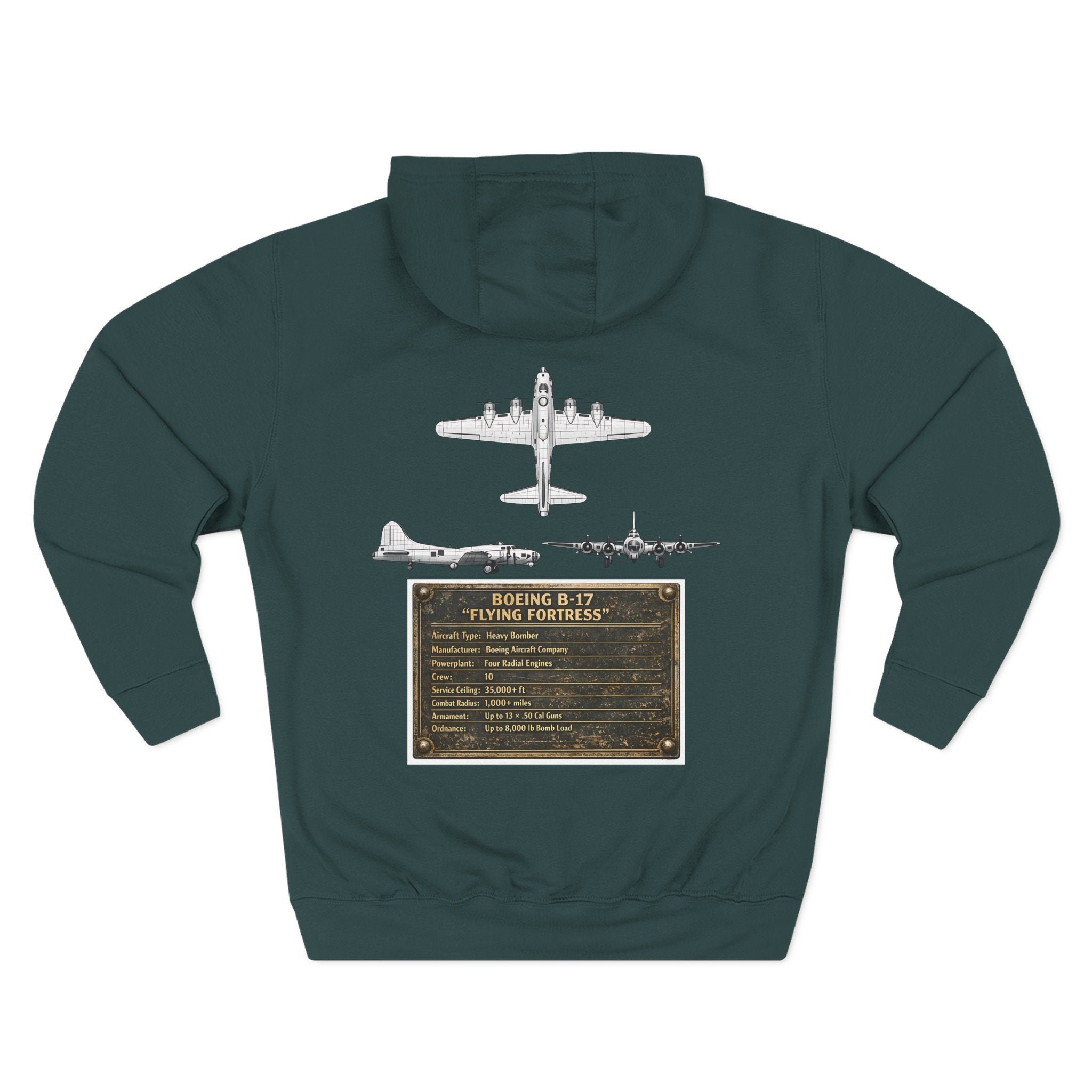 B17 Bomber Schematic Hoodie — Vintage Airplane Enthusiast Pullover