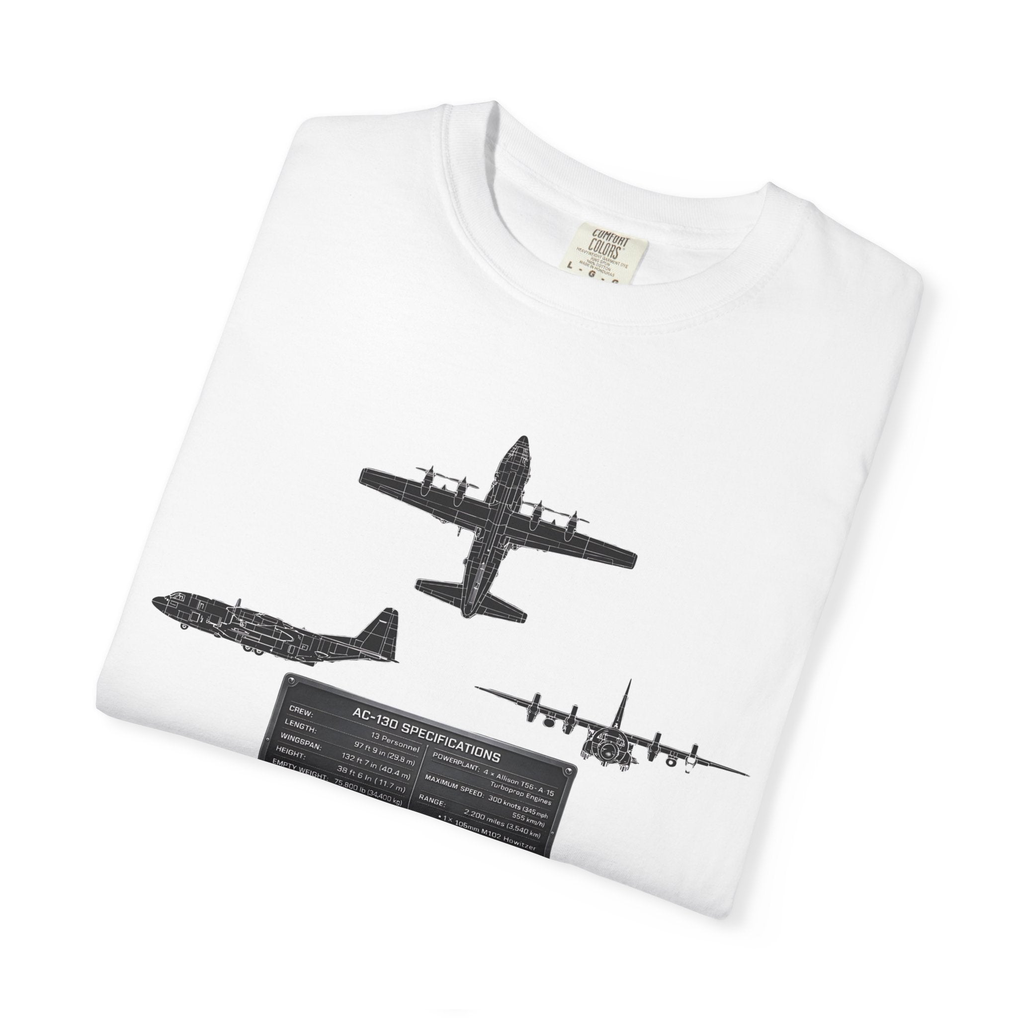 AC-130 Gunship Schematic Blueprint T-shirt | Angel of Death Diagram Military Aircraft