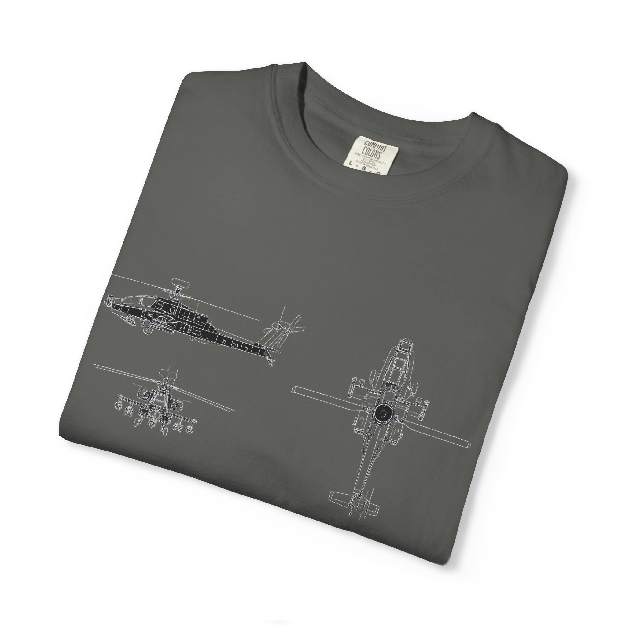 AH-64 Apache Helicopter Schematic T-shirt | Blueprint Military Diagram