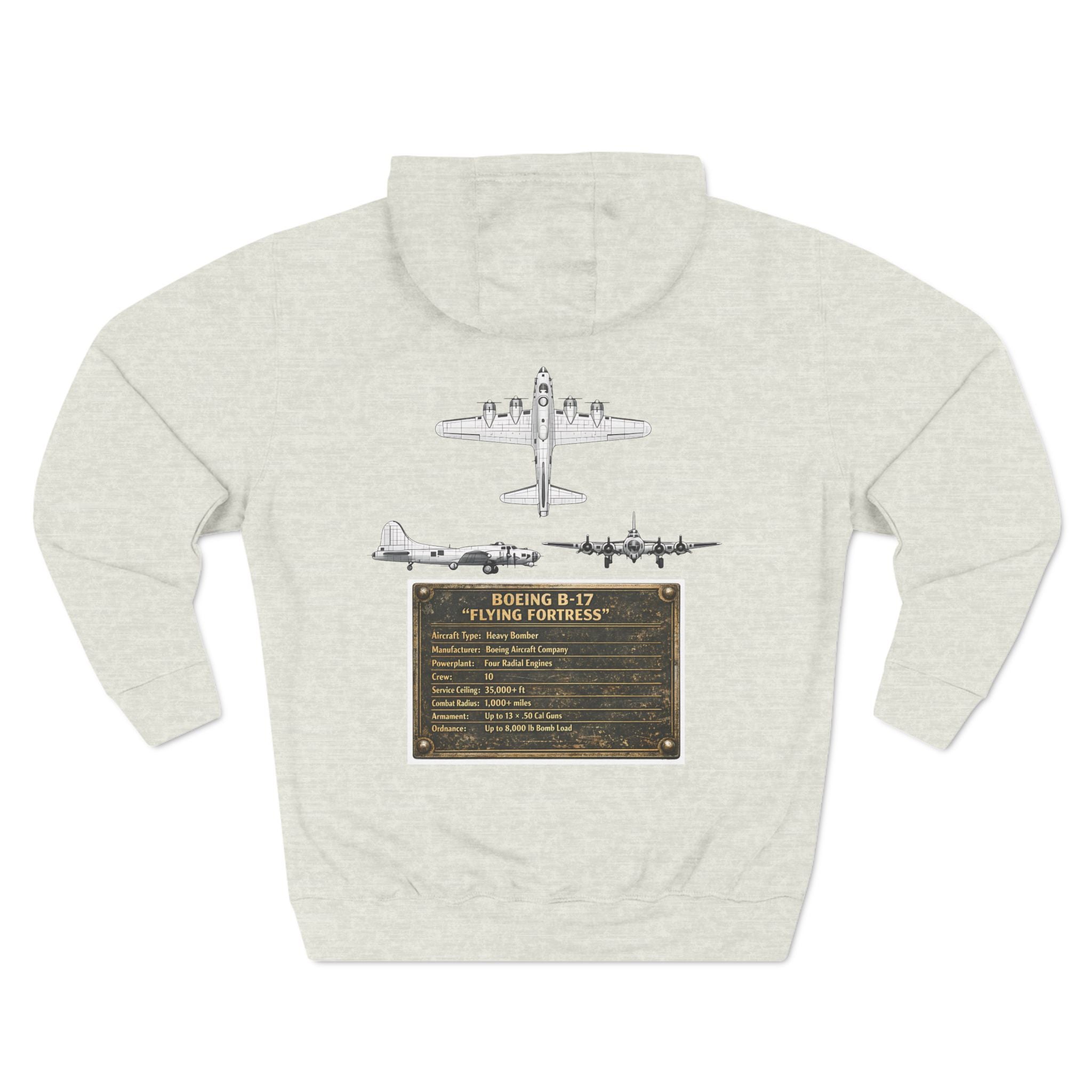 B17 Bomber Schematic Hoodie — Vintage Airplane Enthusiast Pullover