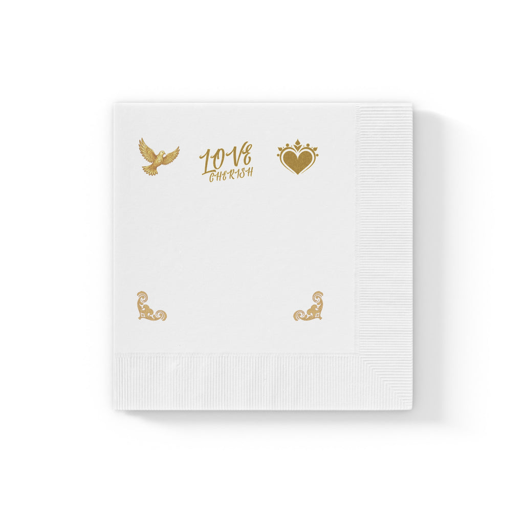 Love Script Napkins | White Coined Wedding Anniversary Valentine's