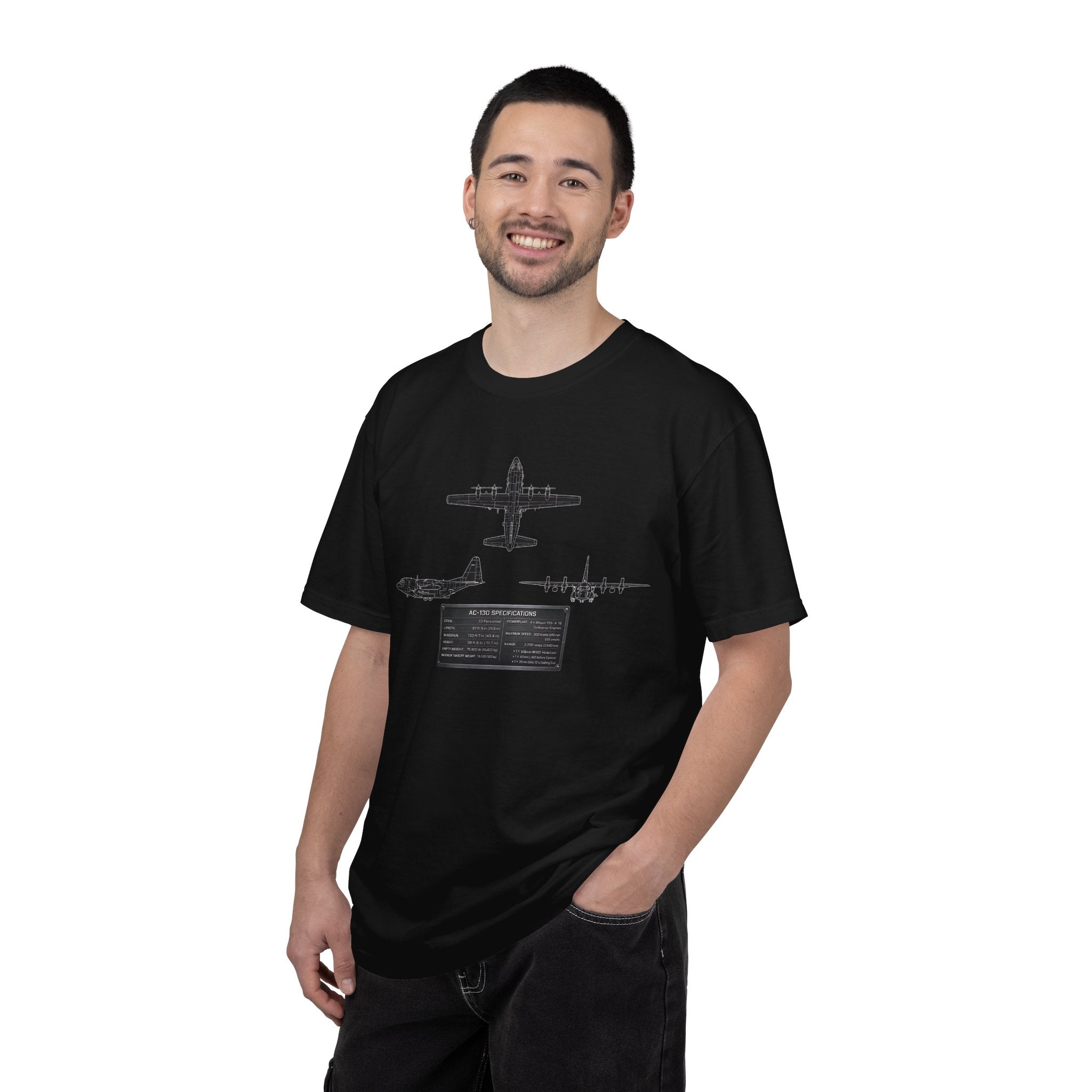 AC-130 Gunship Schematic Blueprint T-shirt | Angel of Death Diagram Military Aircraft