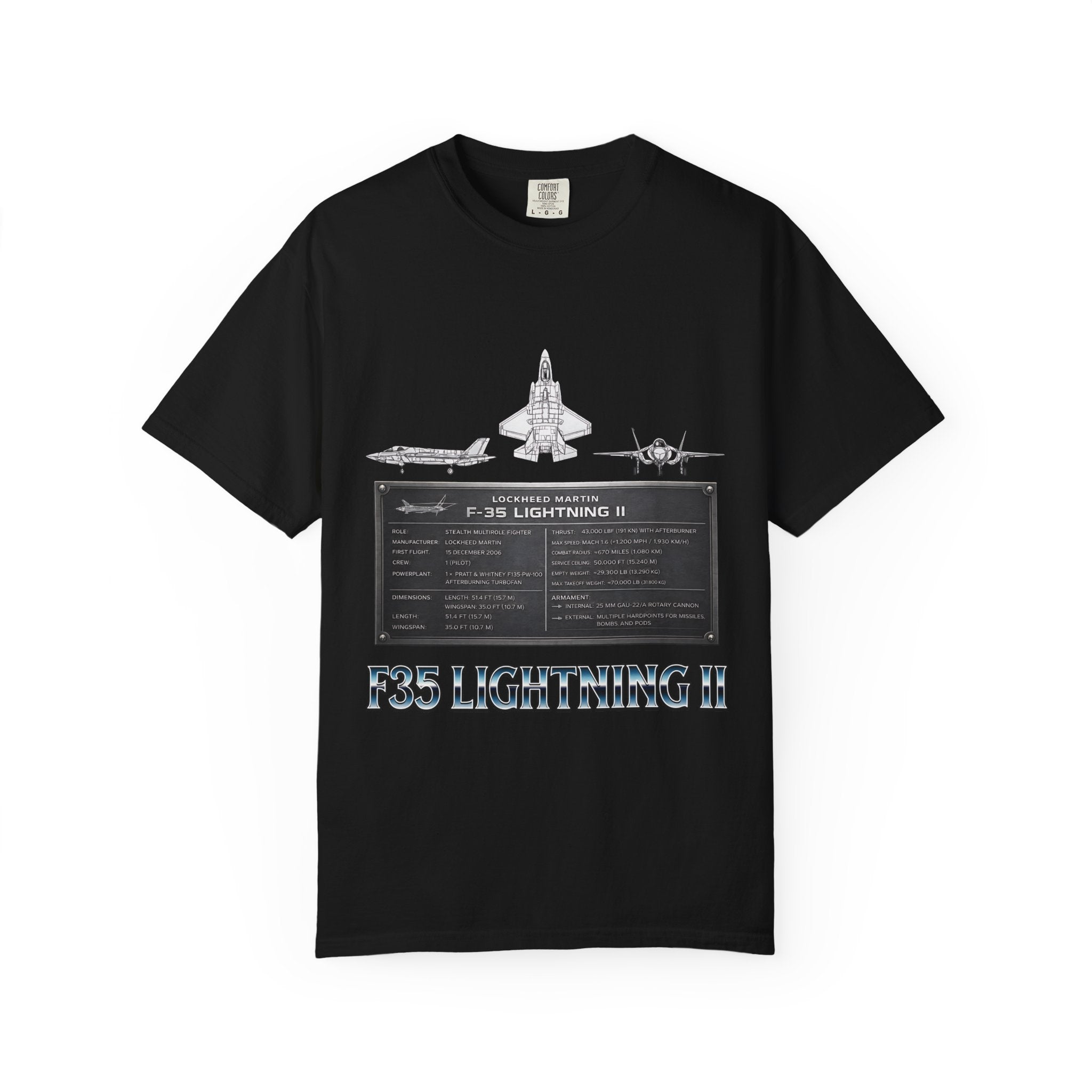 F-35 Lightning II Jet Schematic T-shirt | Military Aircraft Diagram
