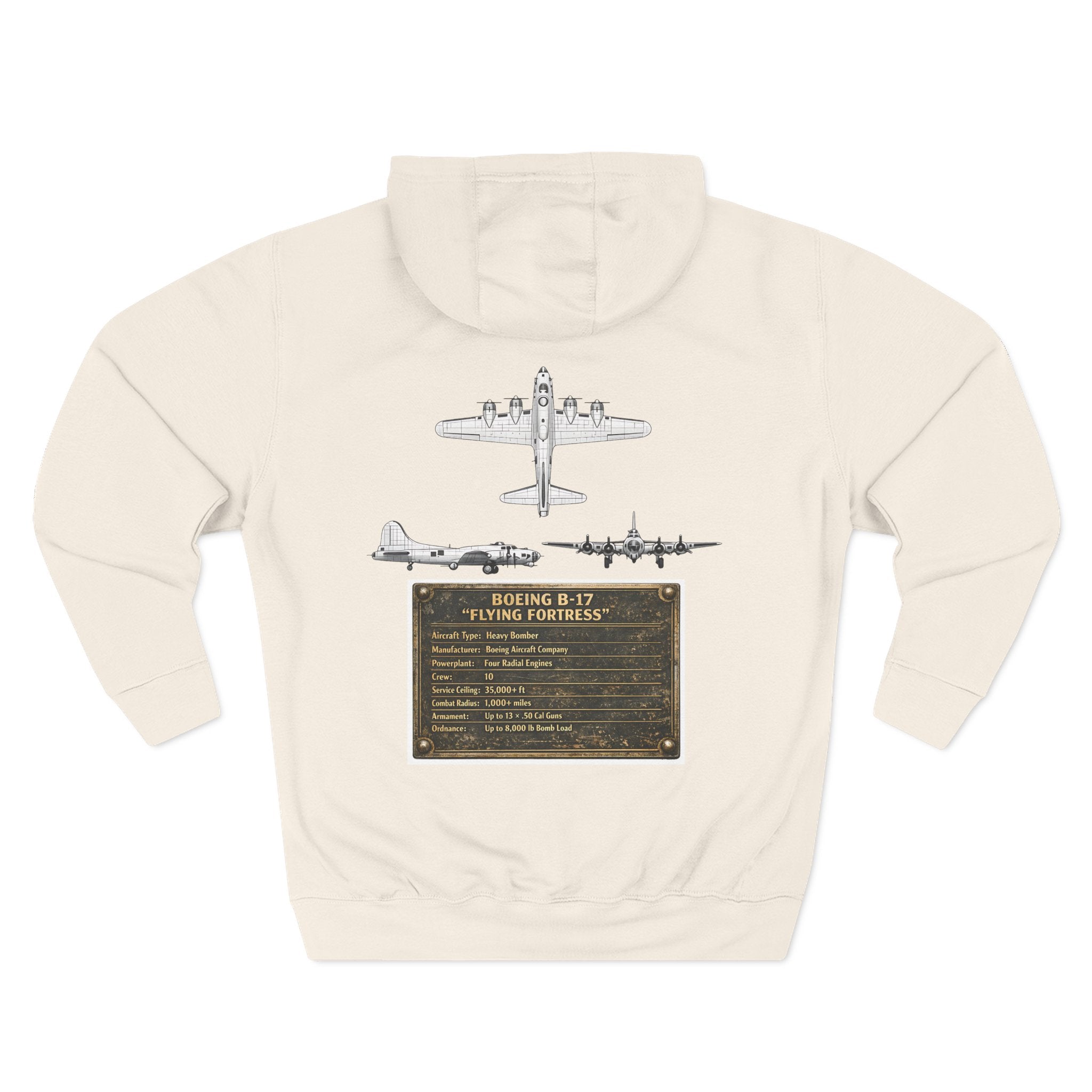 B17 Bomber Schematic Hoodie — Vintage Airplane Enthusiast Pullover
