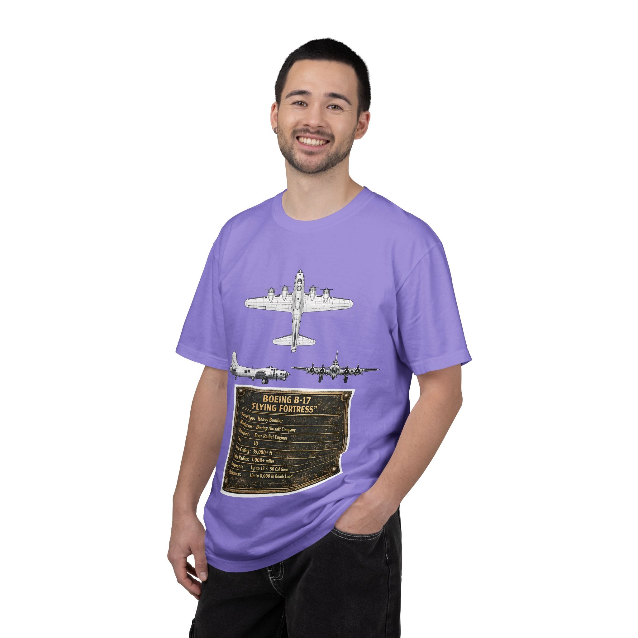 B-17 Bomber schematic Illustration T-shirt | Vintage Aviation Plane Art