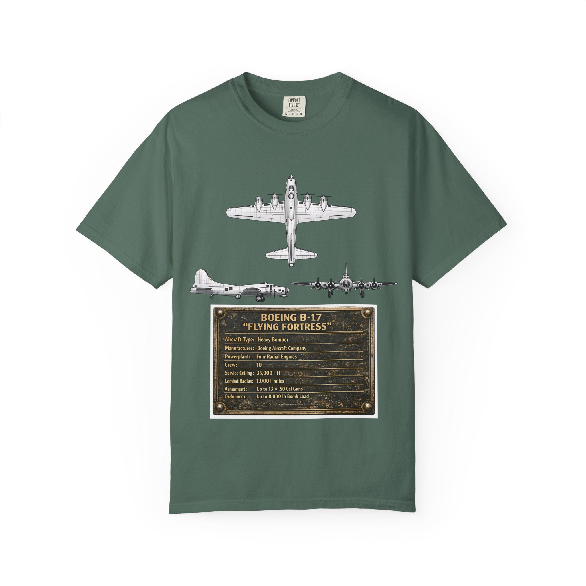 B-17 Bomber schematic Illustration T-shirt | Vintage Aviation Plane Art