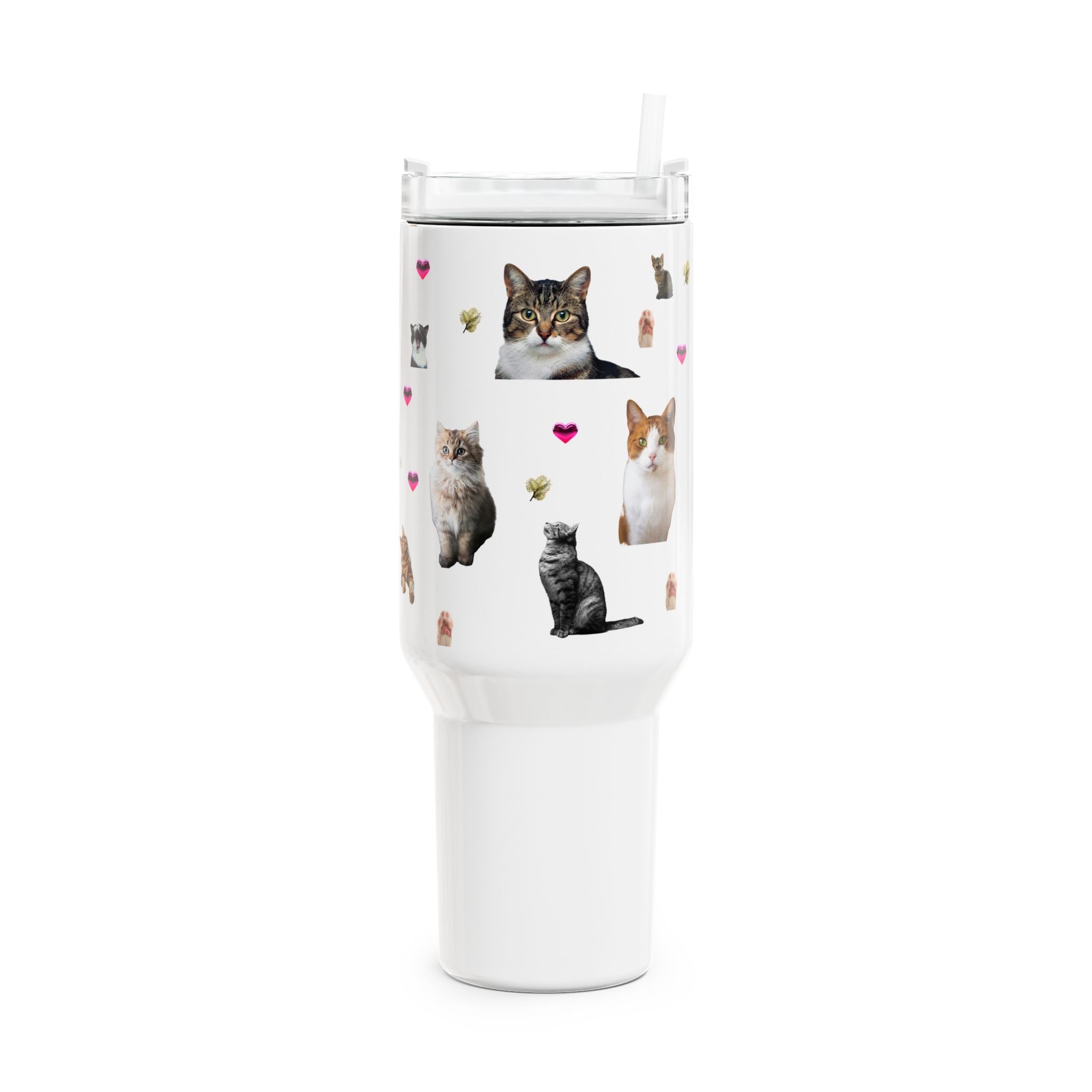 Cute Kitties Illustration Tumbler 40oz, Cat Art Stainless Travel Cup