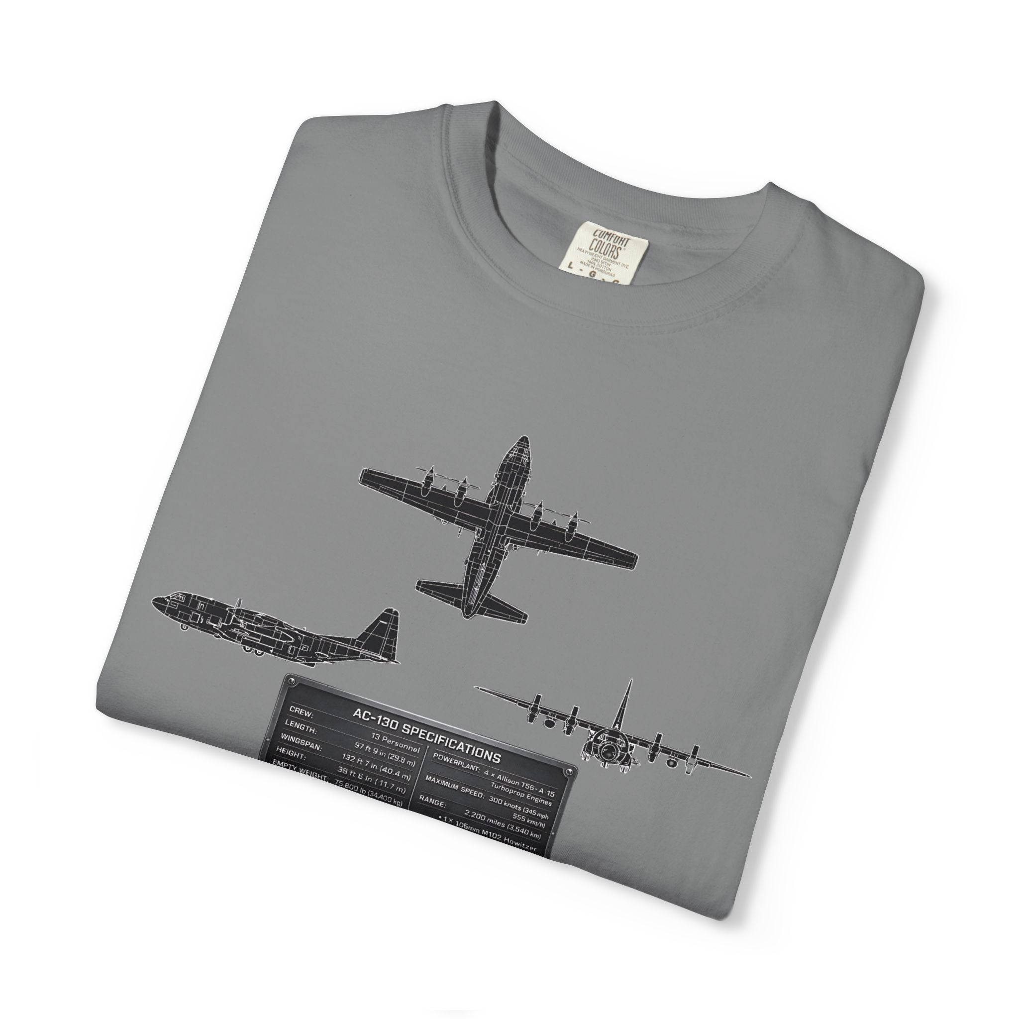 AC-130 Gunship Schematic Blueprint T-shirt | Angel of Death Diagram Military Aircraft
