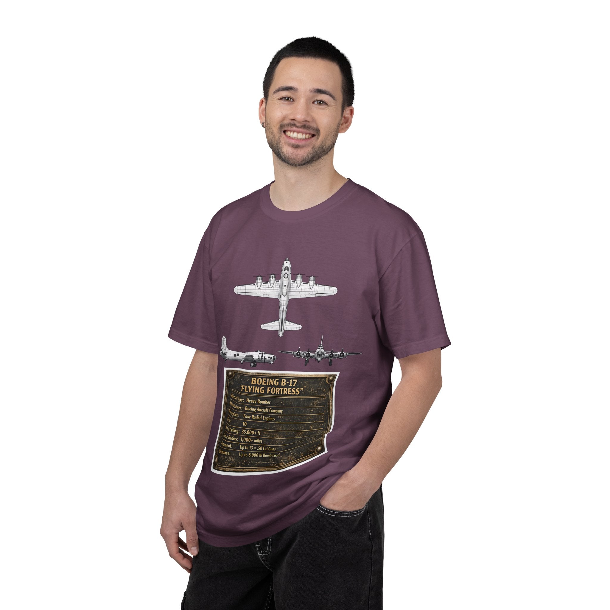 B-17 Bomber schematic Illustration T-shirt | Vintage Aviation Plane Art